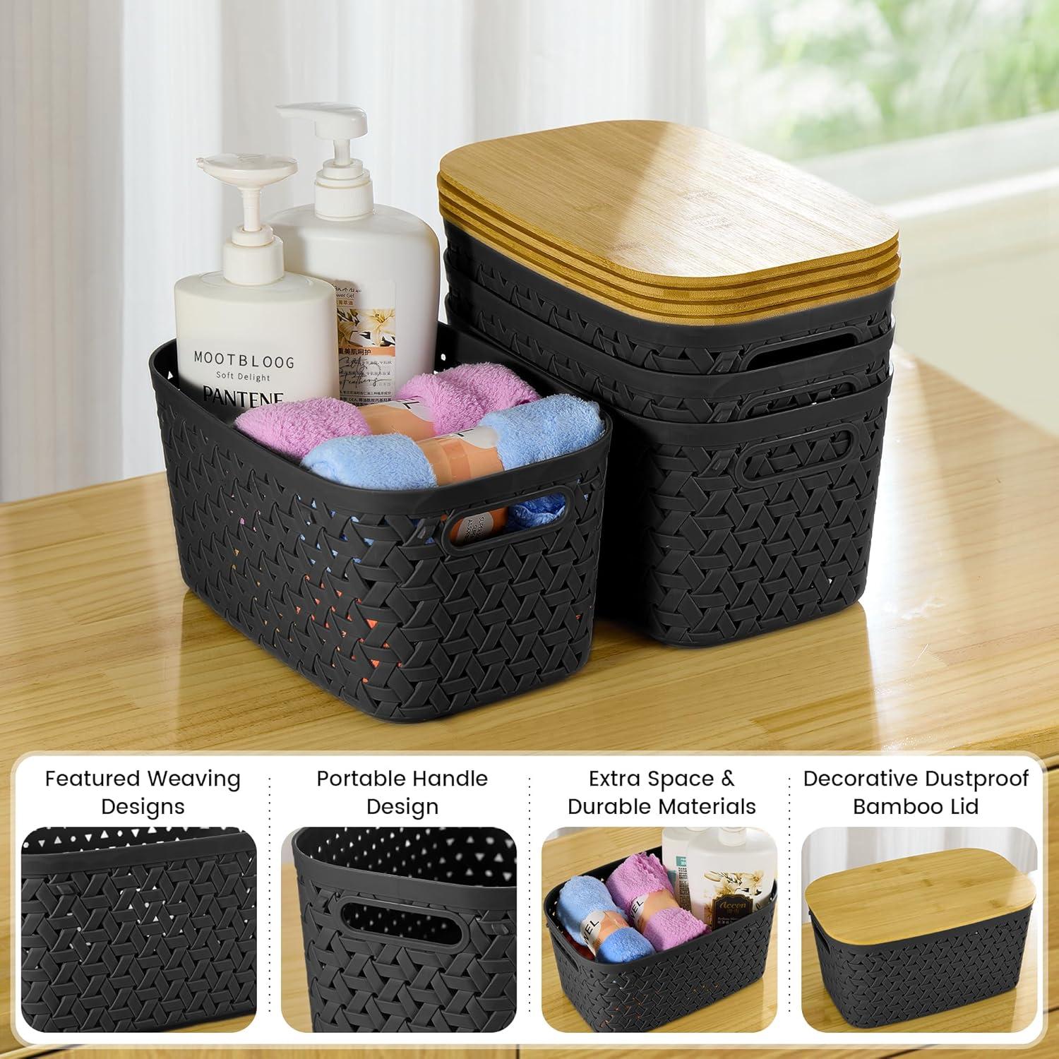 Contenedores de Almacenamiento Anysig Set de 4 Plástico Negro 30.2x19.6x16 cm
