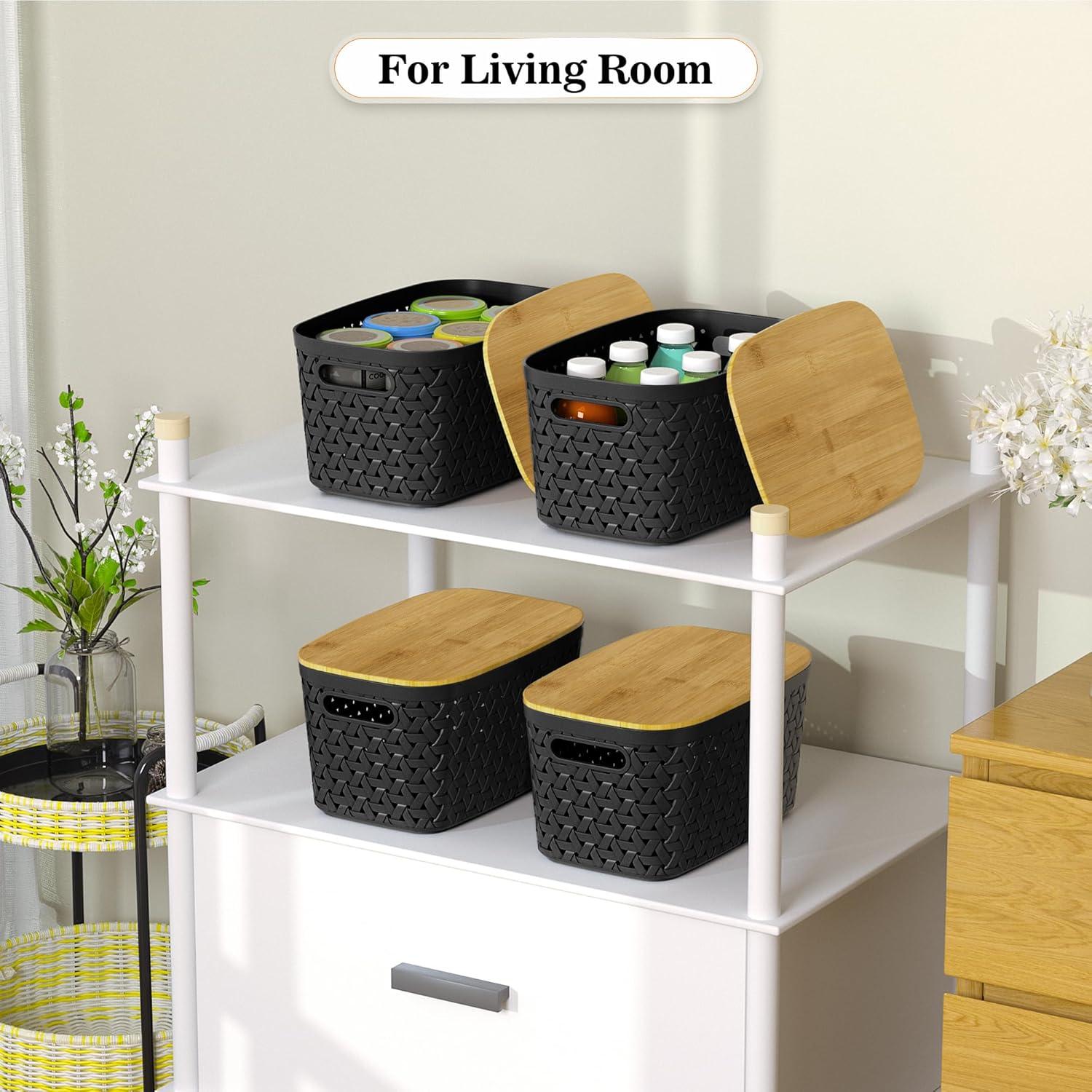 Contenedores de Almacenamiento Anysig Set de 4 Plástico Negro 30.2x19.6x16 cm