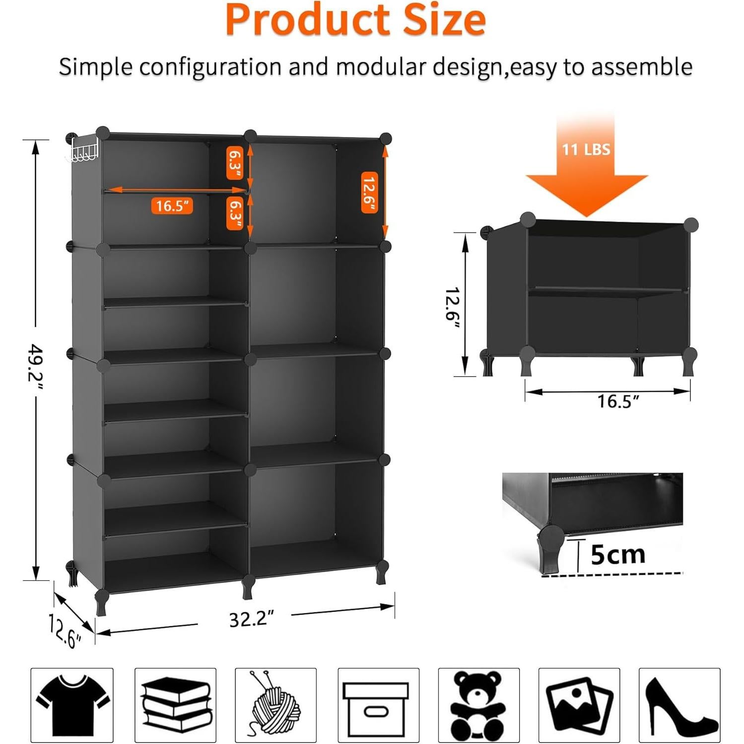 Organizador de Closet AWTATOS, 8 Cubos de Almacenamiento Negro