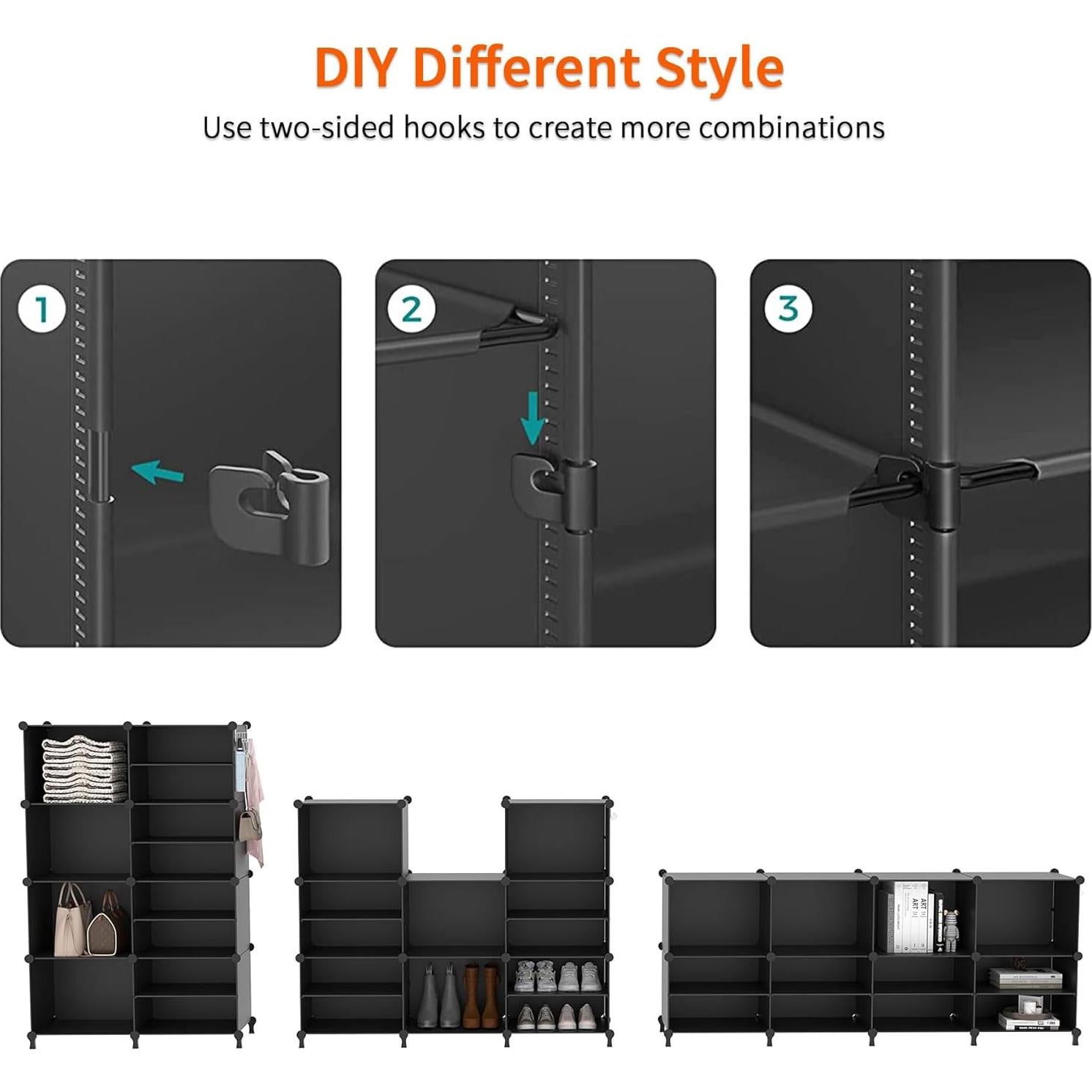 Organizador de Closet AWTATOS, 8 Cubos de Almacenamiento Negro
