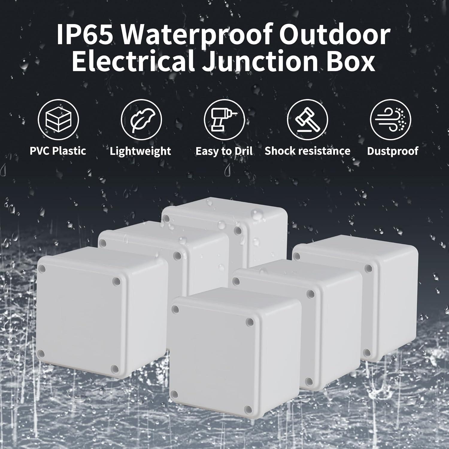 Paquete de 6 cajas de PVC IP65 para conexión eléctrica 10.16x10.16x7.62 cm