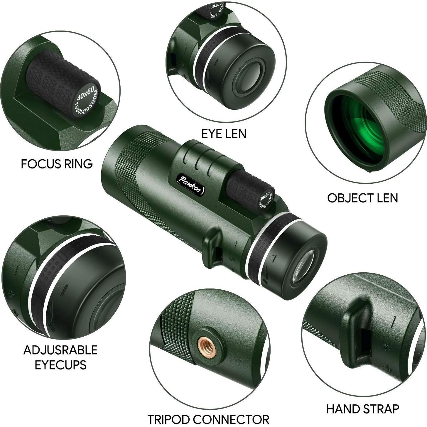 Monocular Pankoo 40X60 Alta Potencia con Adaptador y Trípode