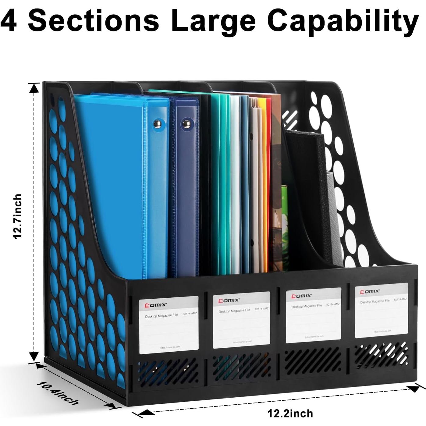 Soporte para Archivos de Revistas Comix - Organizador de Escritorio 4 Compartimentos Negro