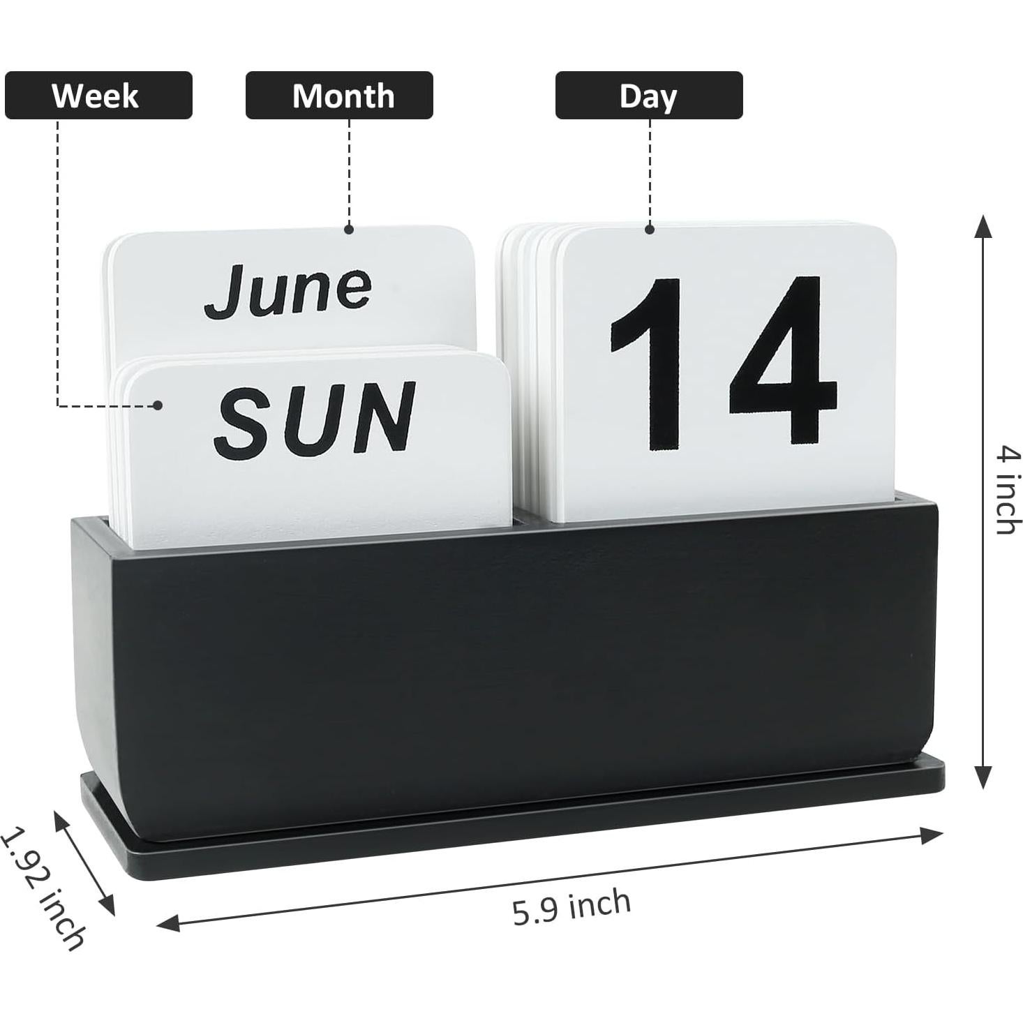 Calendario Perpetuo de Madera DEERINE Negro 15x10.2 cm