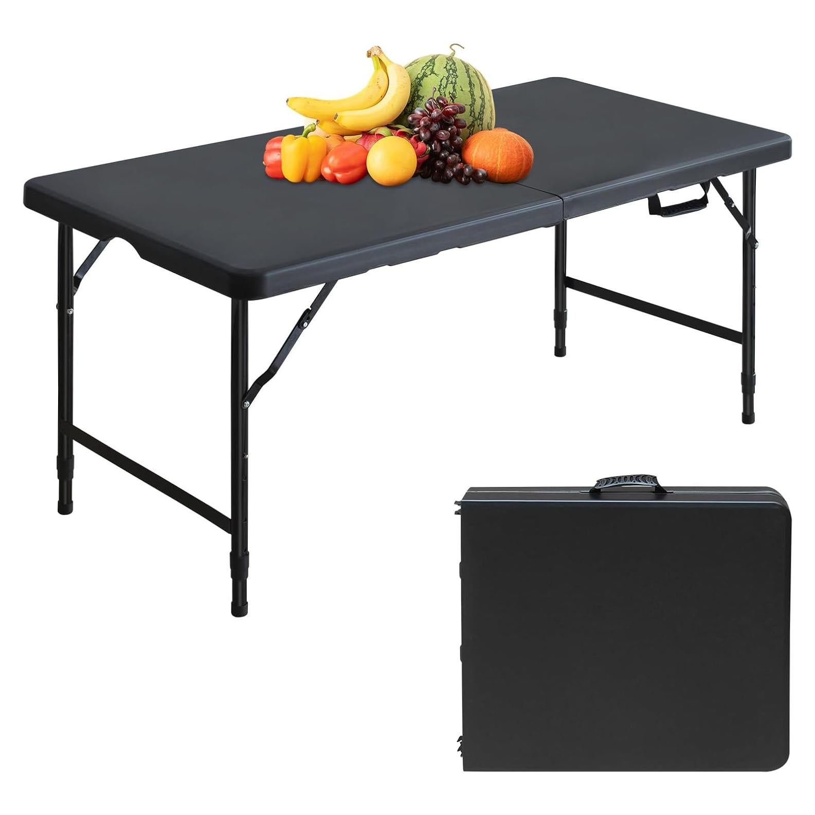 Mesa Plegable MIIUDGIG 4 Pies Ajustable Negra para Picnic