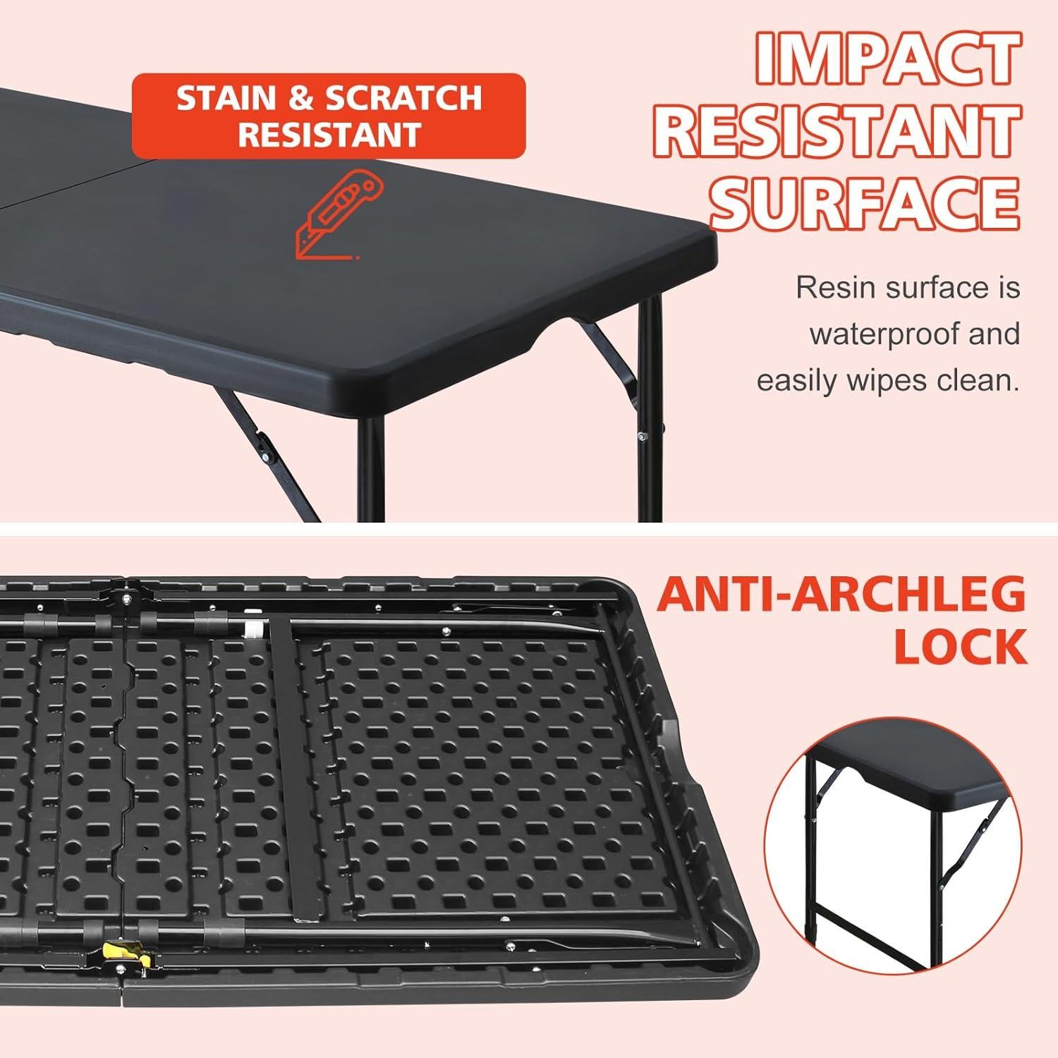 Mesa Plegable MIIUDGIG 4 Pies Ajustable Negra para Picnic