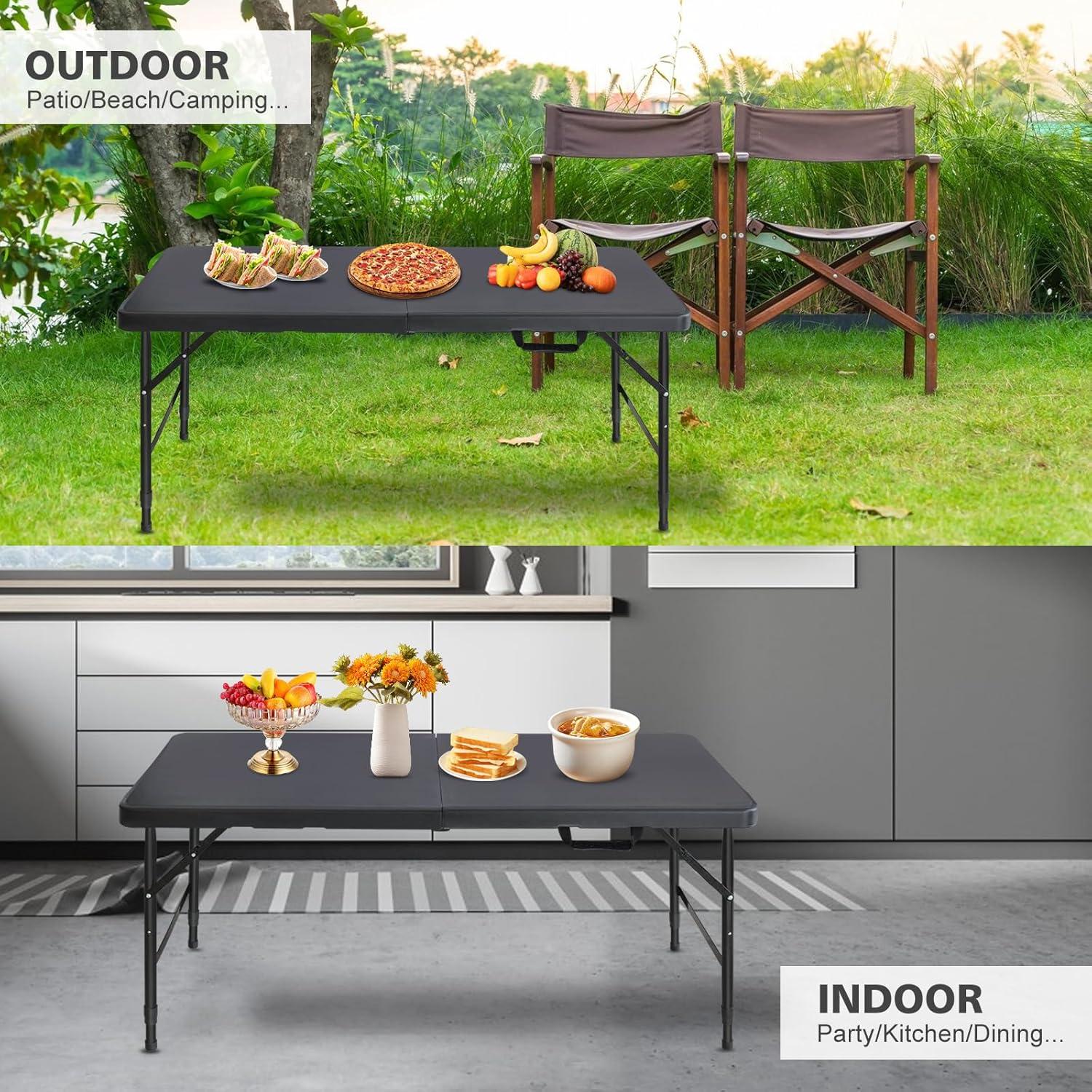 Mesa Plegable MIIUDGIG 4 Pies Ajustable Negra para Picnic