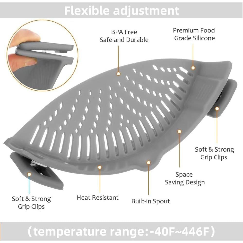 Filtro de Comida de Silicona WENZAIMY Gris para Pasta y Verduras