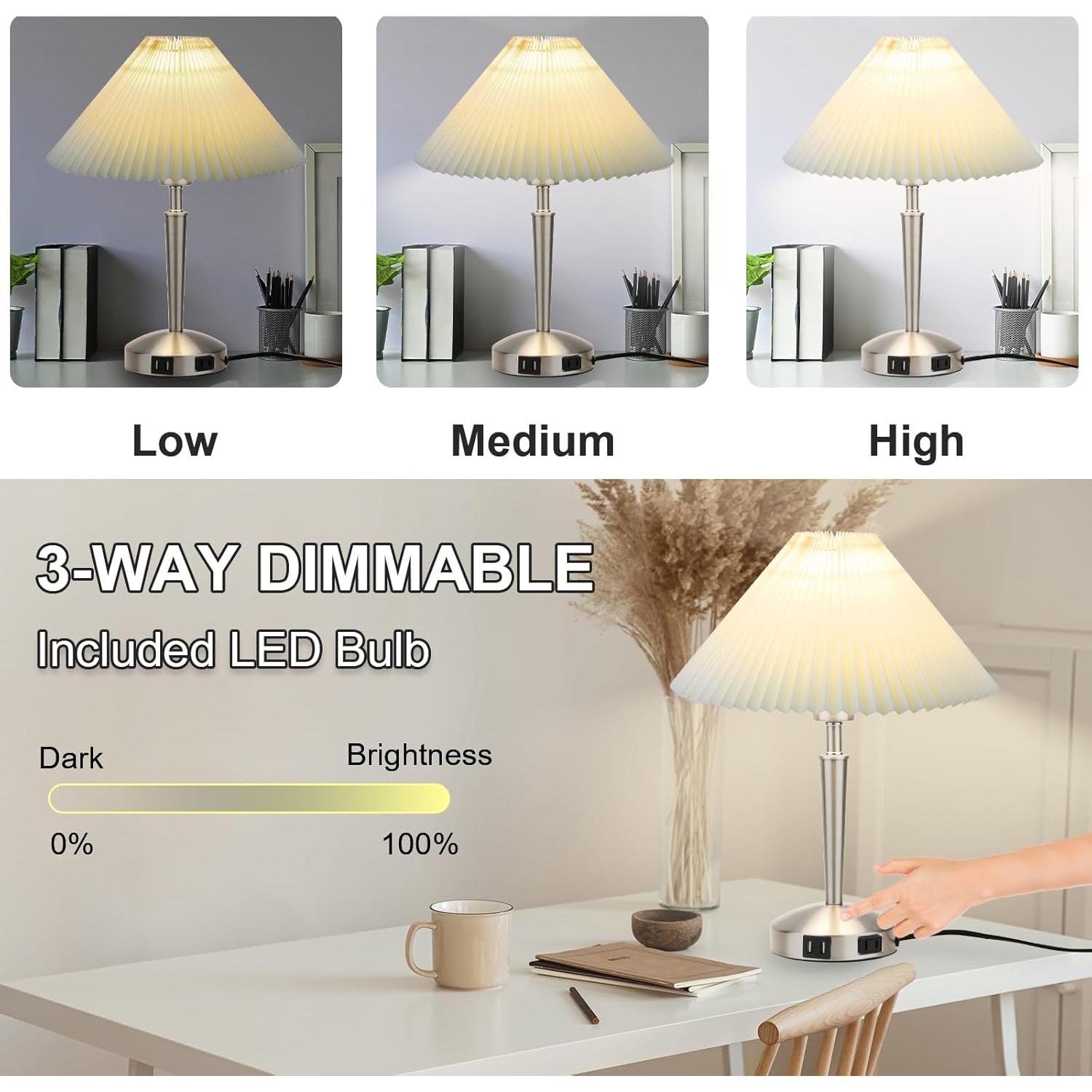 Lámpara de Mesa Táctil LALISU Plata 40.6cm Regulable 3 Niveles