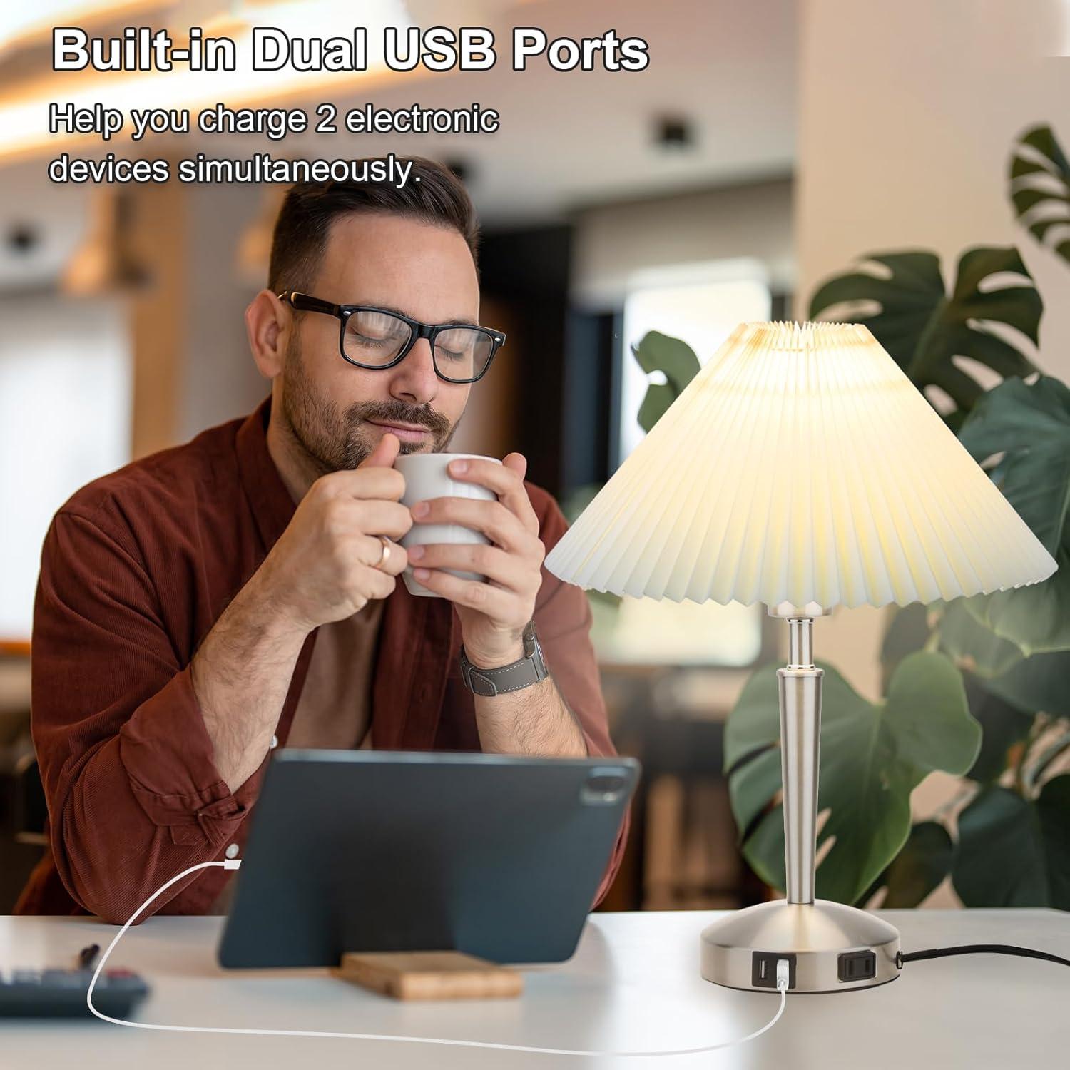 Lámpara de Mesa Táctil LALISU Plata 40.6cm Regulable 3 Niveles