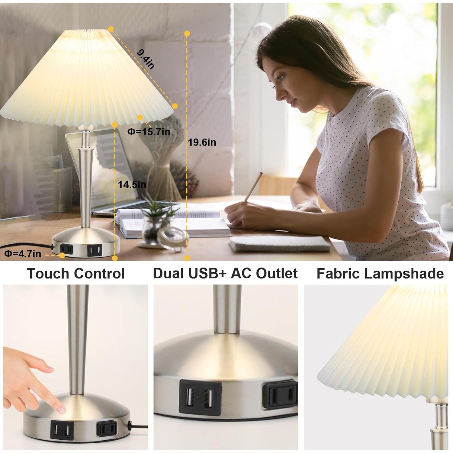 Lámpara de Mesa Táctil LALISU Plata 40.6cm Regulable 3 Niveles