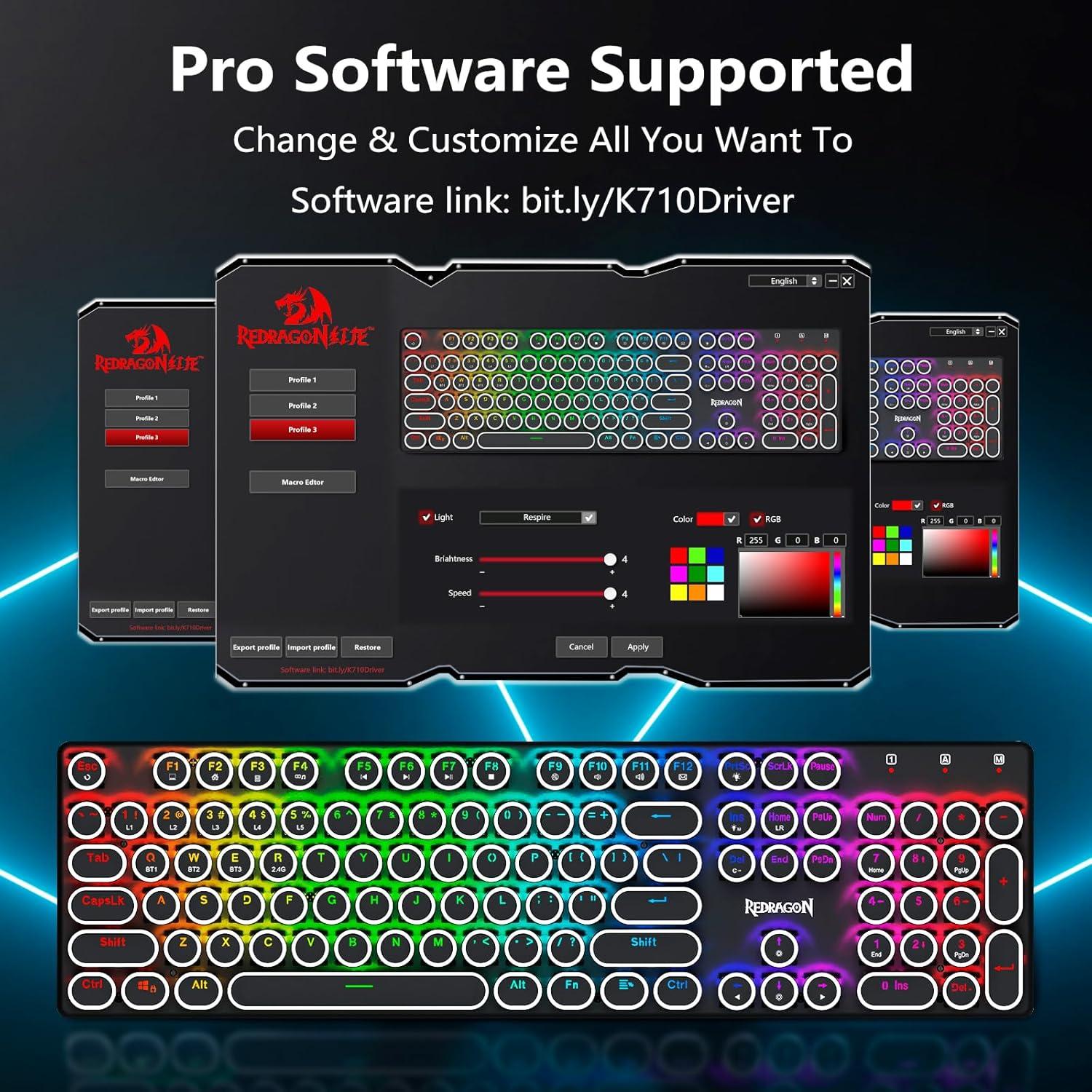 Teclado Mecánico Inalámbrico Redragon K710 Retroiluminado RGB