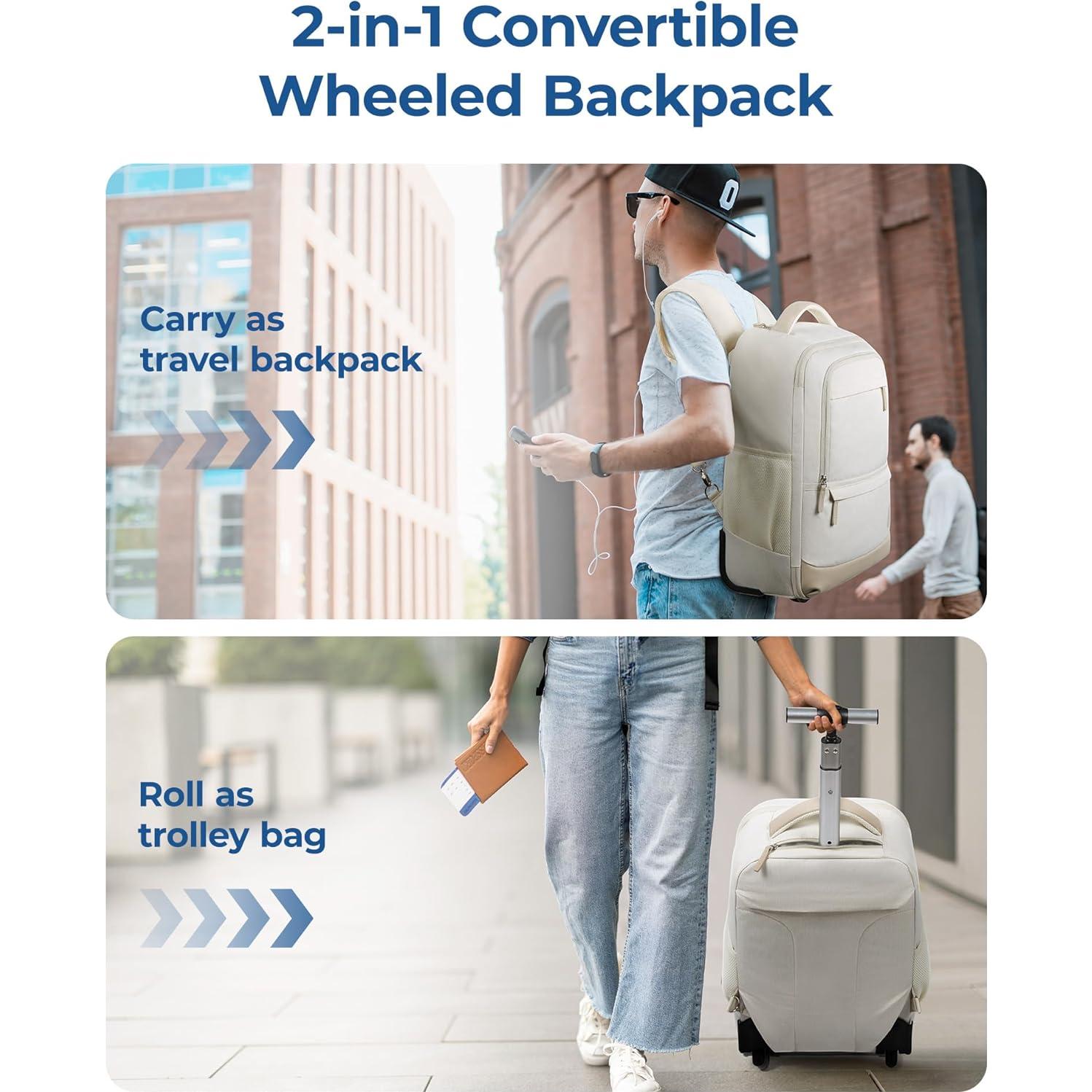 Mochila Rodante BAGSMART 17" Beige Impermeable 45L