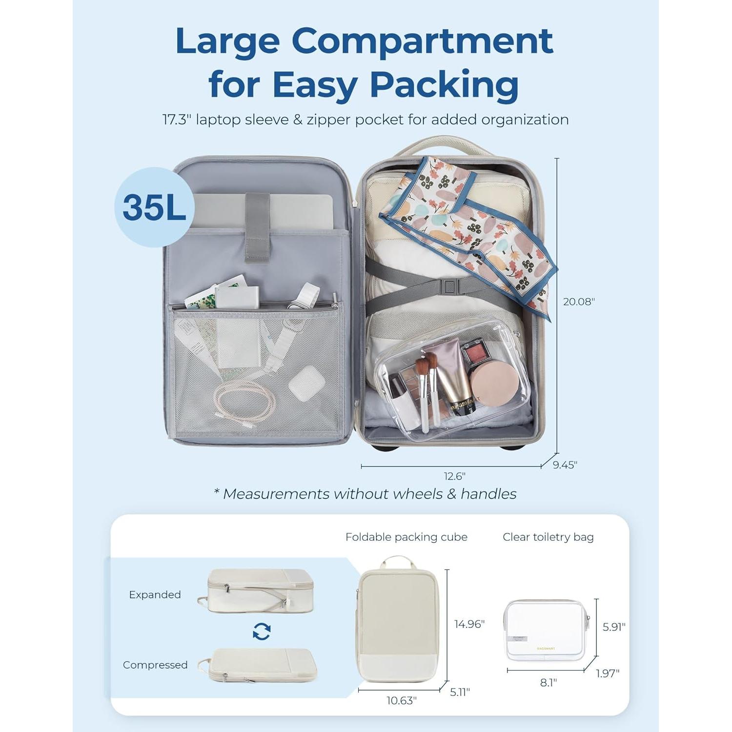 Mochila Rodante BAGSMART 17" Beige Impermeable 45L