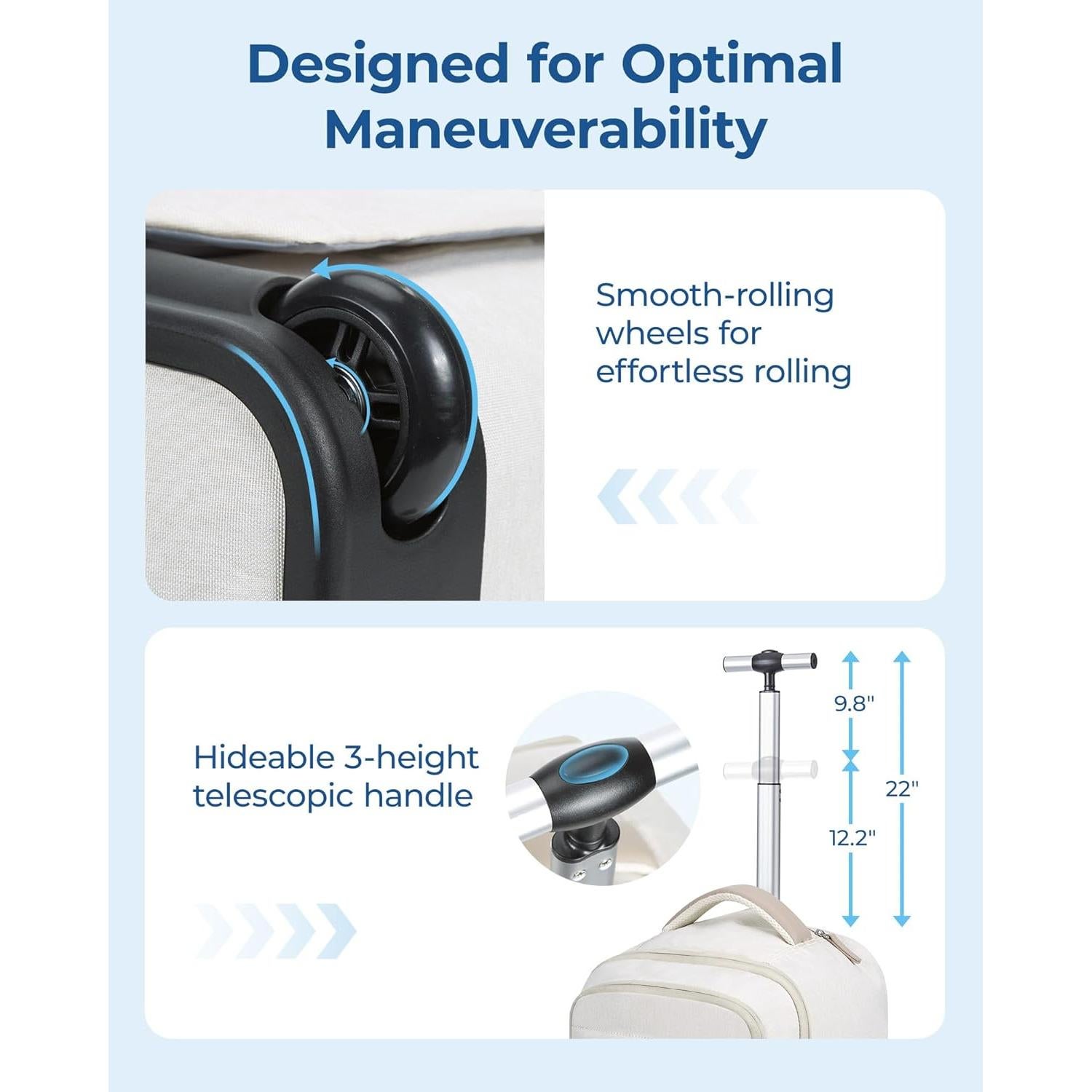 Mochila Rodante BAGSMART 17" Beige Impermeable 45L