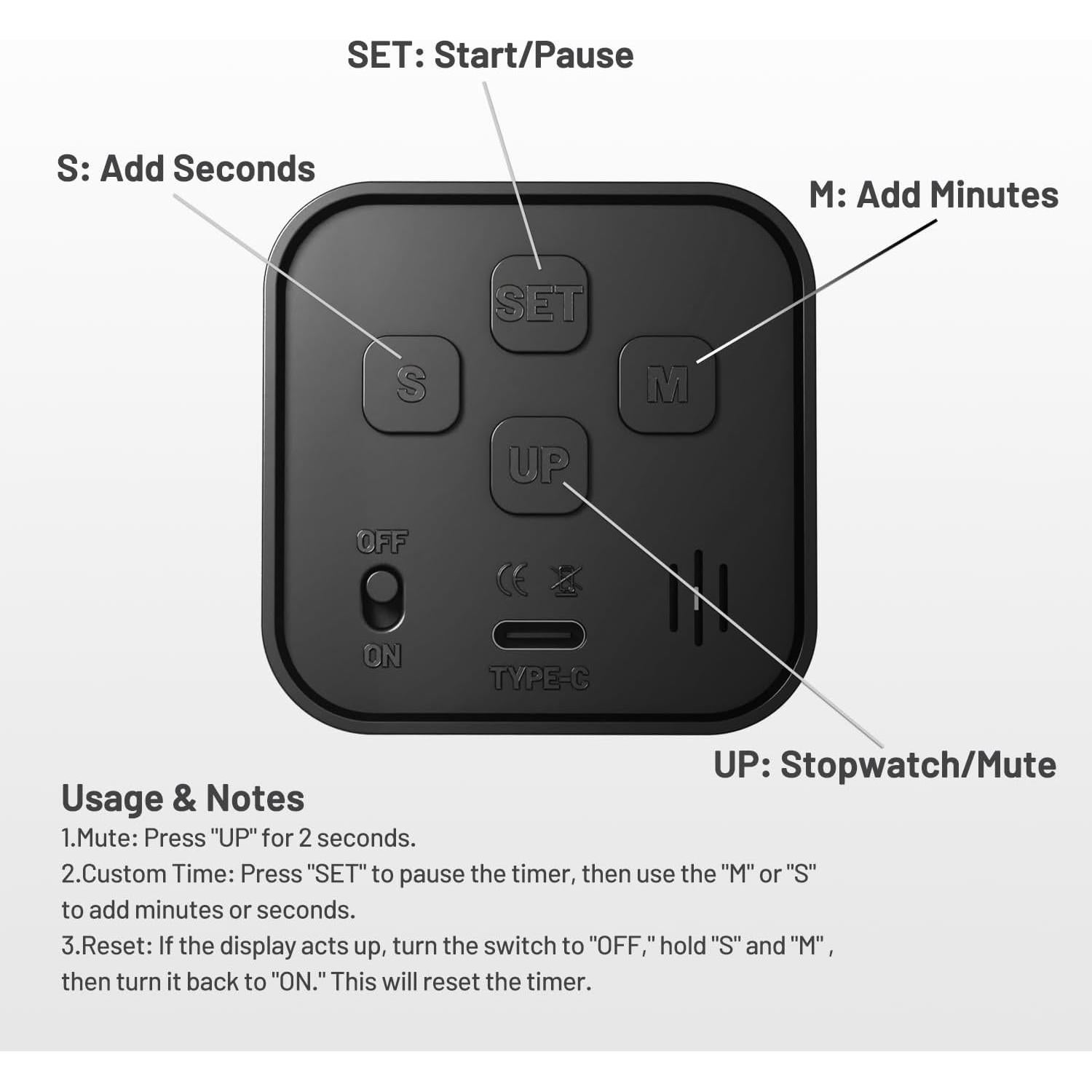 Temporizador Pomodoro Rotatorio AJIJING Negro 5/10/25/50 Min