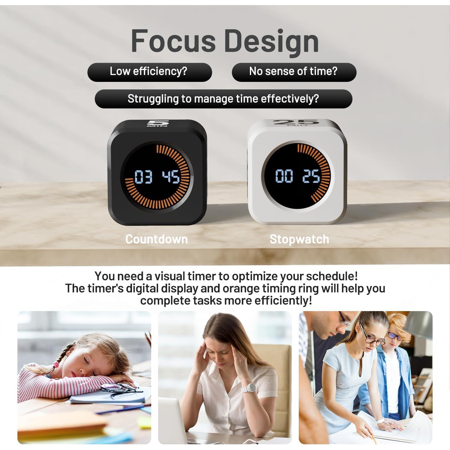 Temporizador Pomodoro Rotatorio AJIJING Negro 5/10/25/50 Min