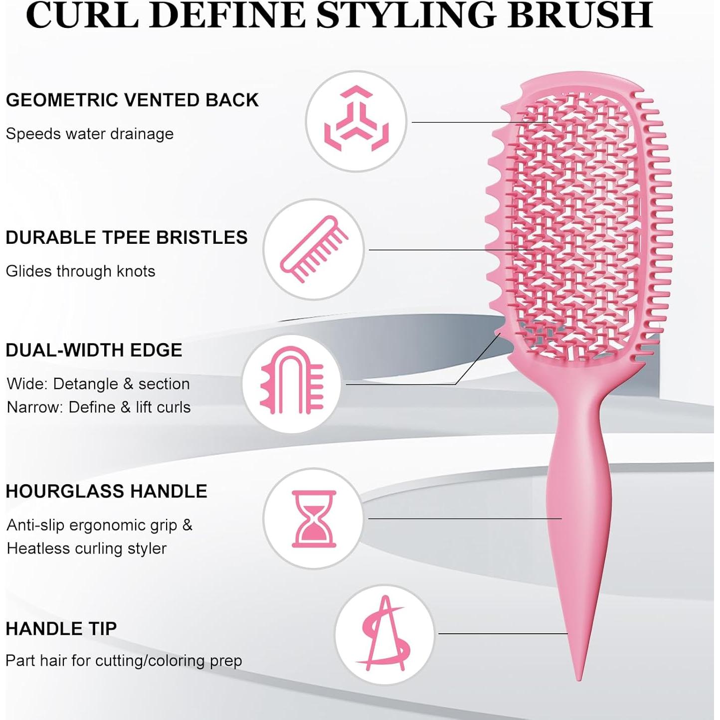 Cepillo Definidor de Rizos Weldilgit Rosa para Cabello Grueso