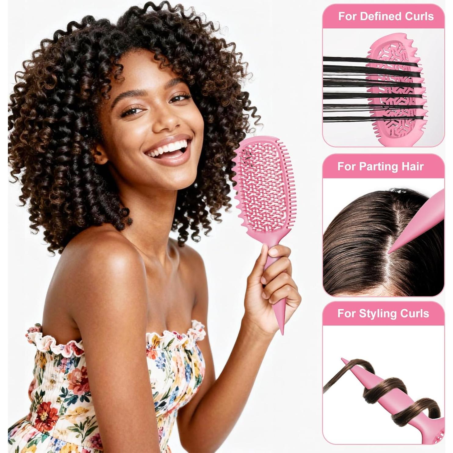 Cepillo Definidor de Rizos Weldilgit Rosa para Cabello Grueso