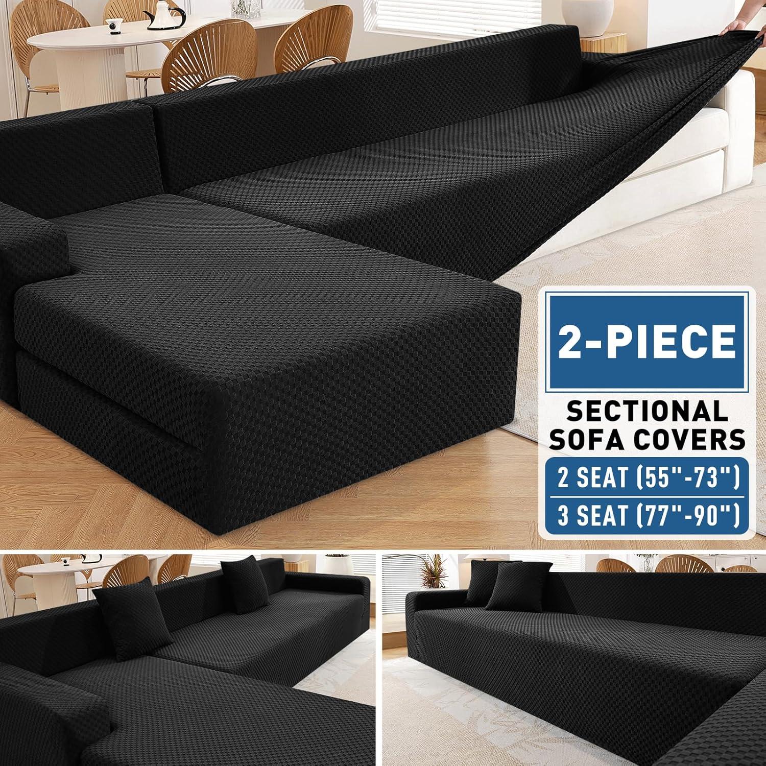 Funda de Sofá Seccional ZNSAYOTX Negra Jacquard 2 Pcs