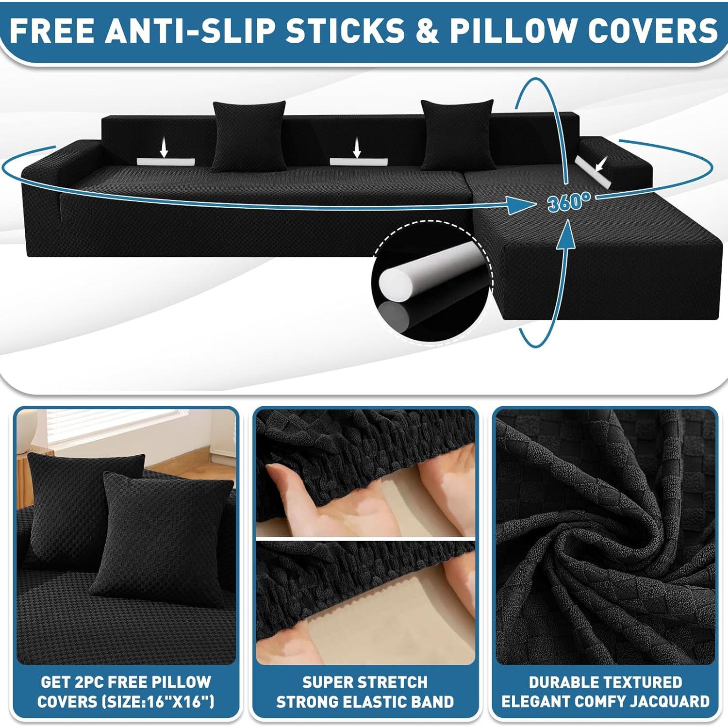 Funda de Sofá Seccional ZNSAYOTX Negra Jacquard 2 Pcs