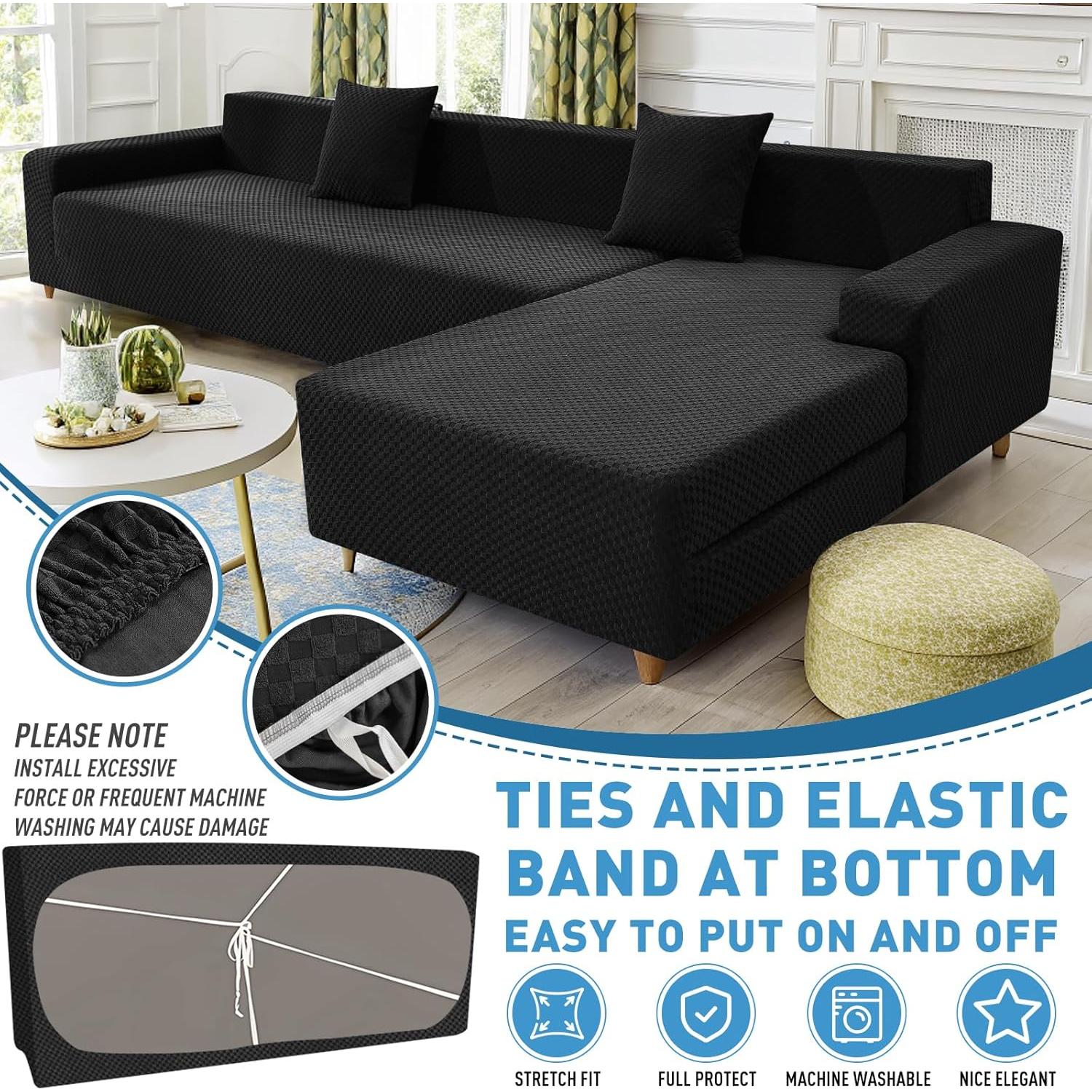 Funda de Sofá Seccional ZNSAYOTX Negra Jacquard 2 Pcs