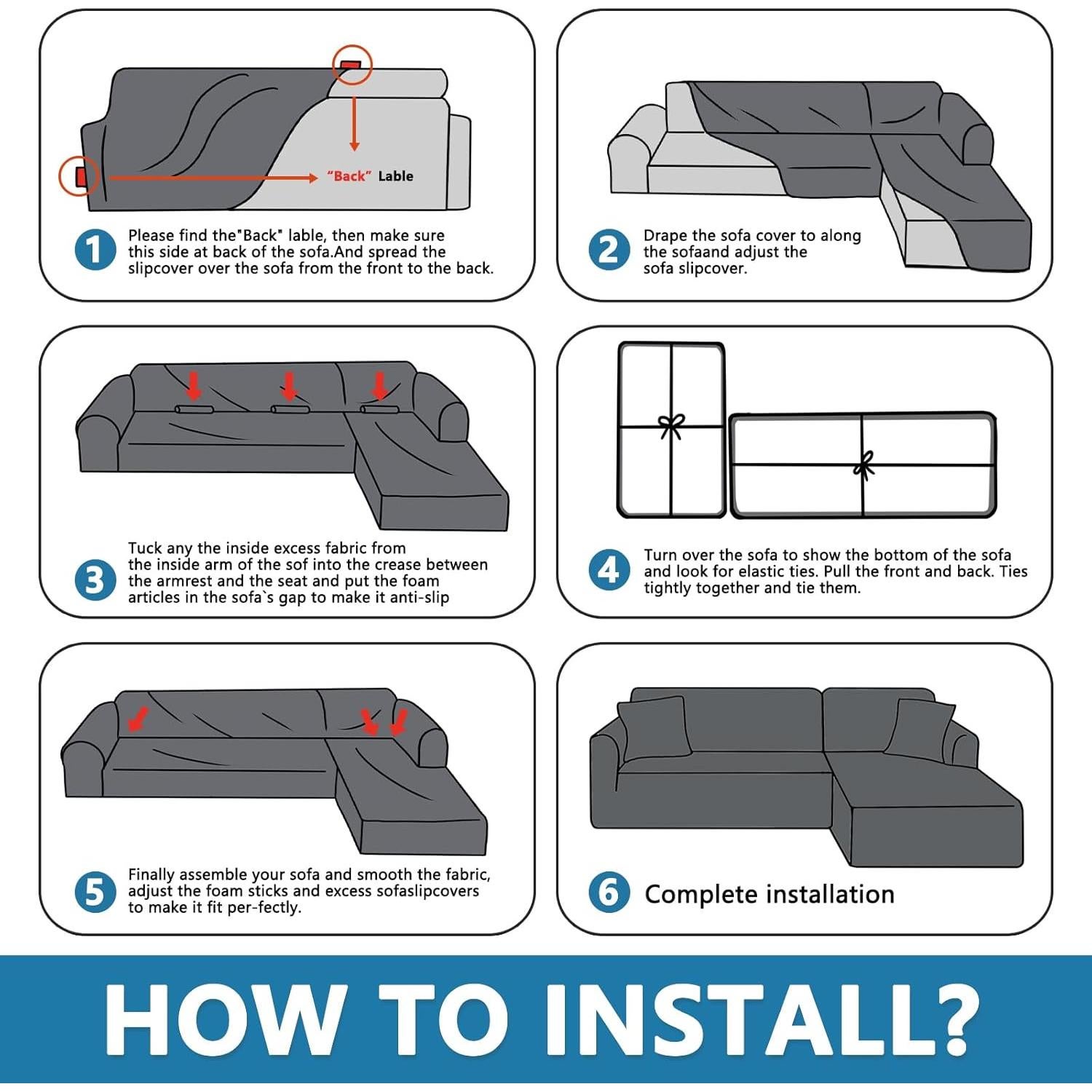 Funda de Sofá Seccional ZNSAYOTX Negra Jacquard 2 Pcs