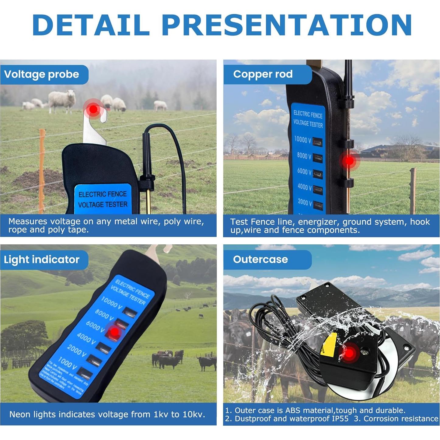 Probador de Voltaje de Cerca Eléctrica LYDITE 1kV-10kV 6 Luces
