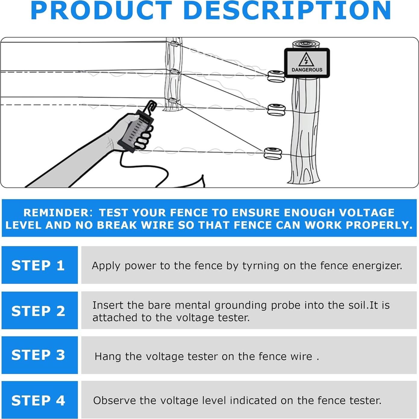 Probador de Voltaje de Cerca Eléctrica LYDITE 1kV-10kV 6 Luces