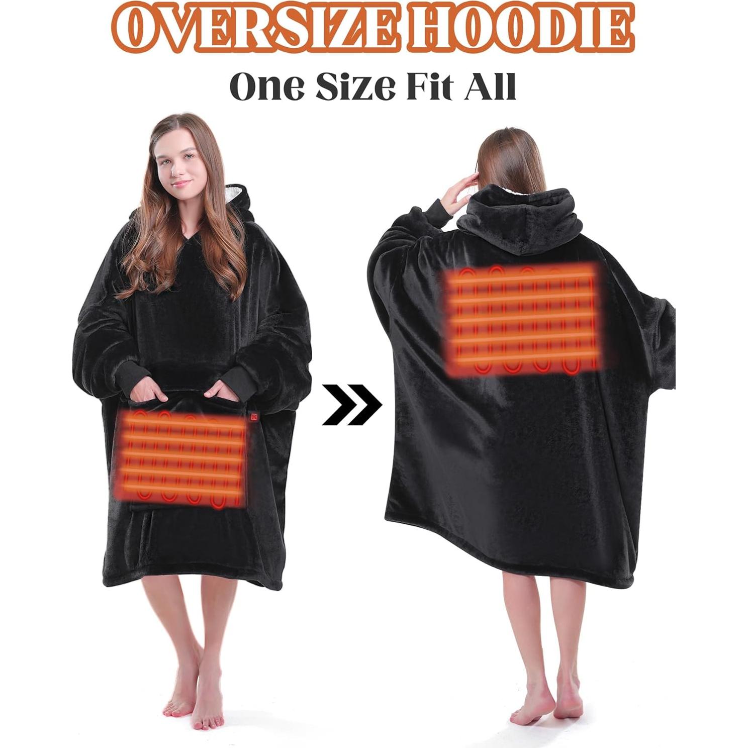 Sudadera Manta Térmica Portátil MAXEVE Sherpa Negra 10000mAh