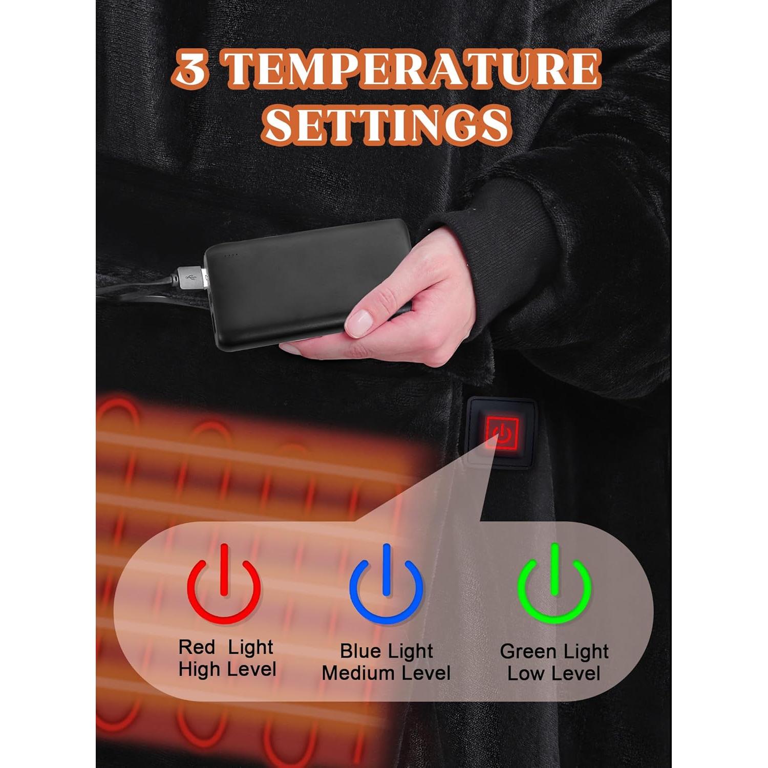 Sudadera Manta Térmica Portátil MAXEVE Sherpa Negra 10000mAh