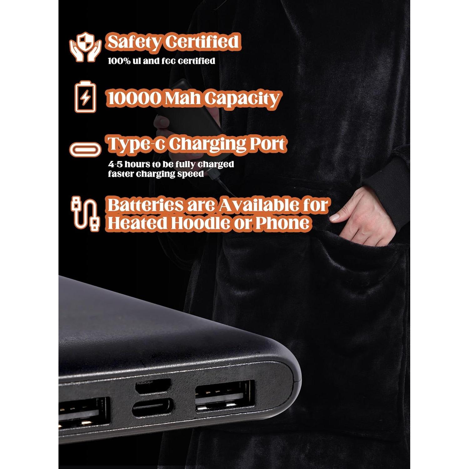 Sudadera Manta Térmica Portátil MAXEVE Sherpa Negra 10000mAh