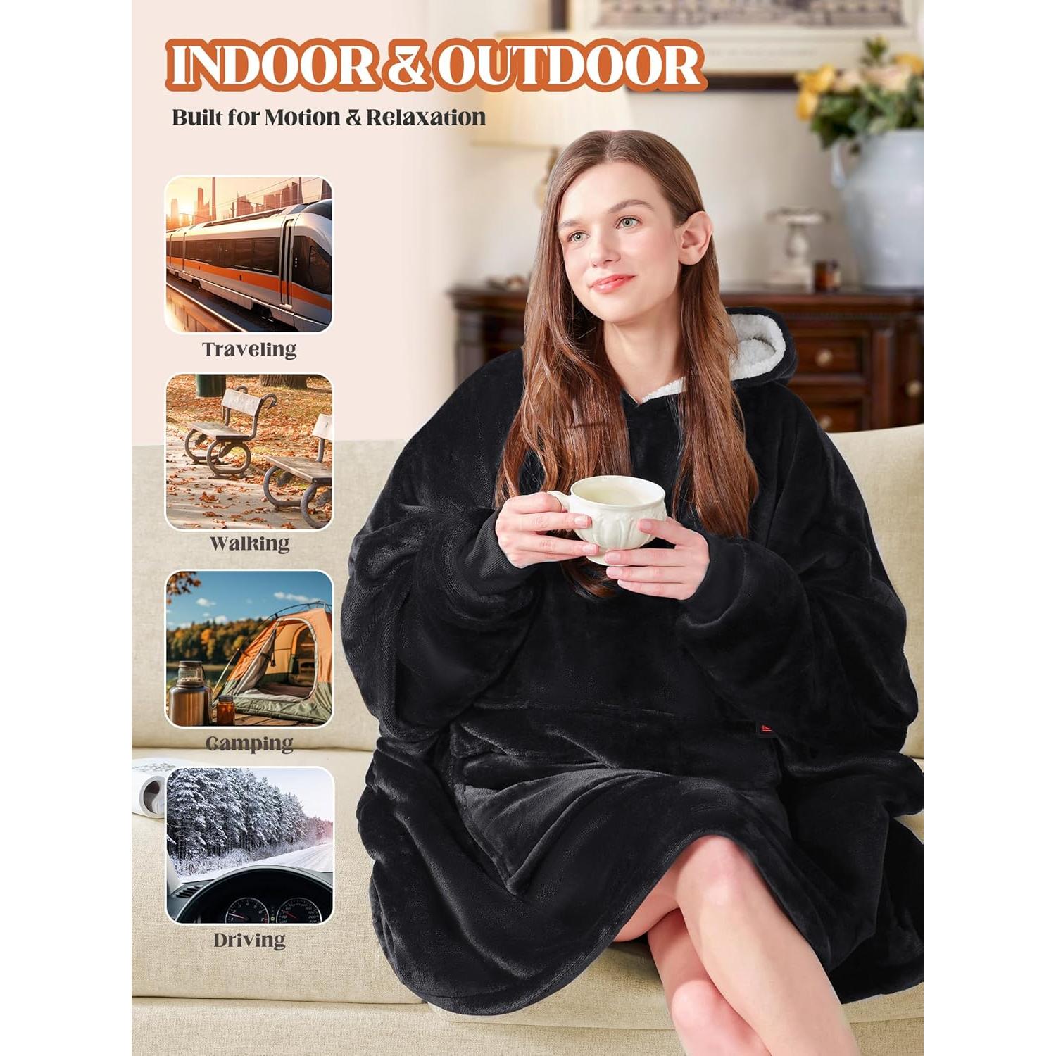 Sudadera Manta Térmica Portátil MAXEVE Sherpa Negra 10000mAh