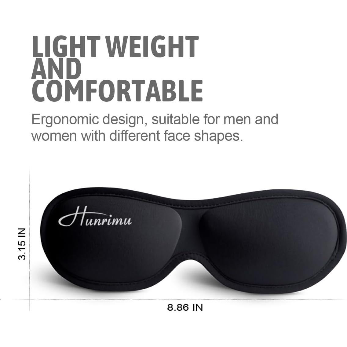 Máscara de Ojos 3D Hunrimu para Dormir y Viajar - Negro