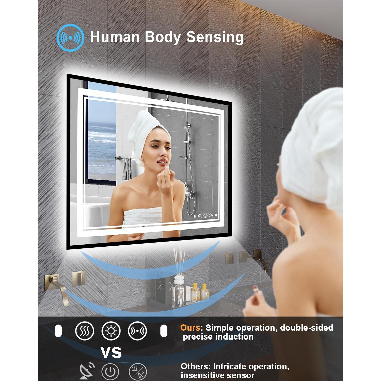 Espejo LED VIECHANRO 40x32" con Sensor de Movimiento y Antivaho