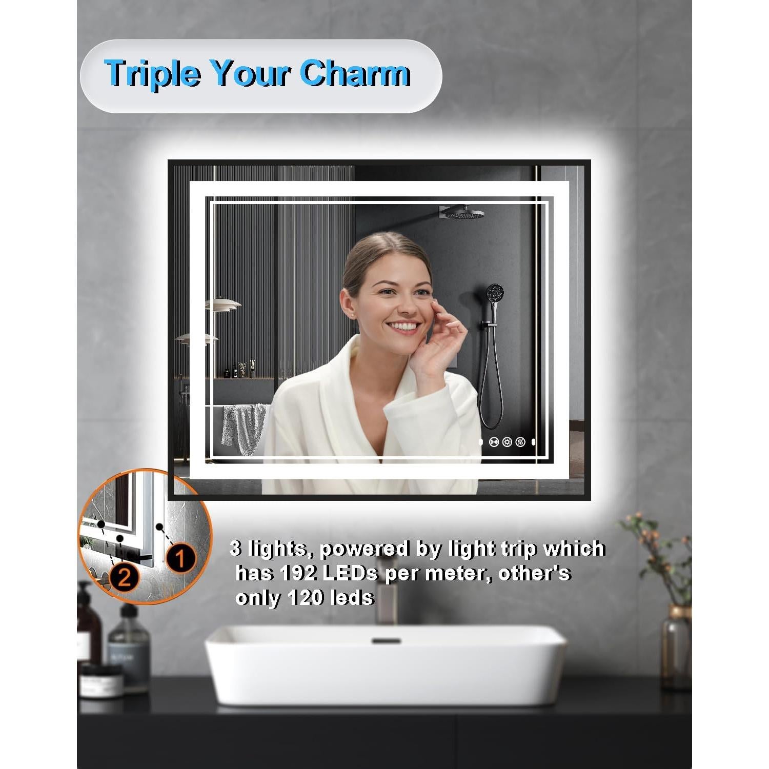 Espejo LED VIECHANRO 40x32" con Sensor de Movimiento y Antivaho