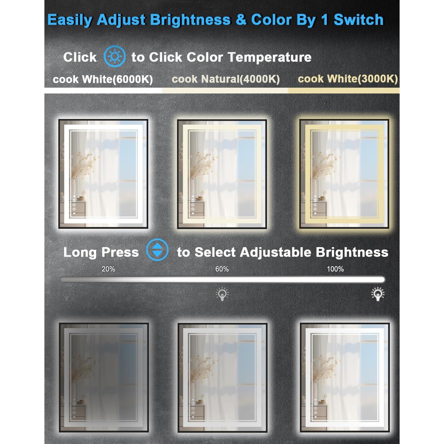 Espejo LED VIECHANRO 40x32" con Sensor de Movimiento y Antivaho