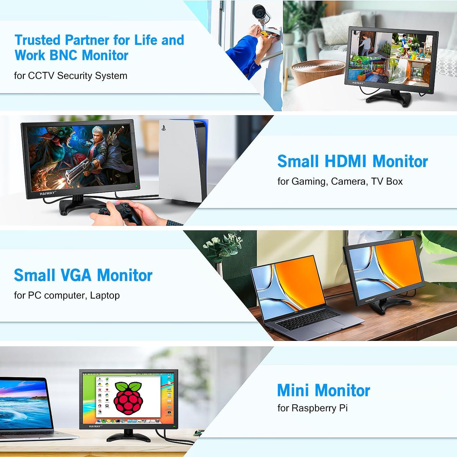 Monitor de Seguridad 14" Haiway HD 1366x768 HDMI VGA BNC