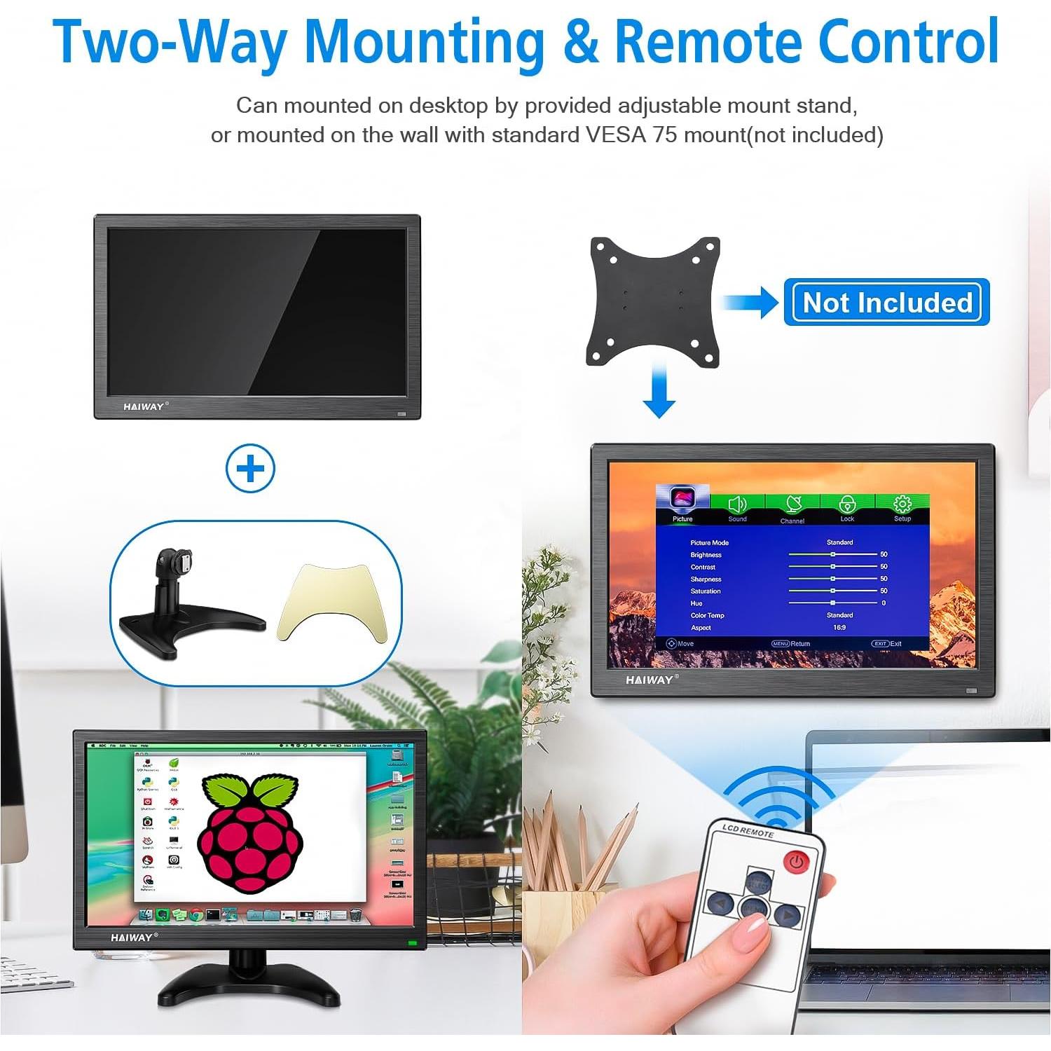 Monitor de Seguridad 14" Haiway HD 1366x768 HDMI VGA BNC