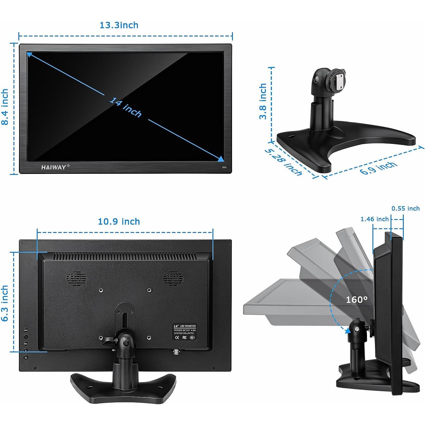 Monitor de Seguridad 14" Haiway HD 1366x768 HDMI VGA BNC