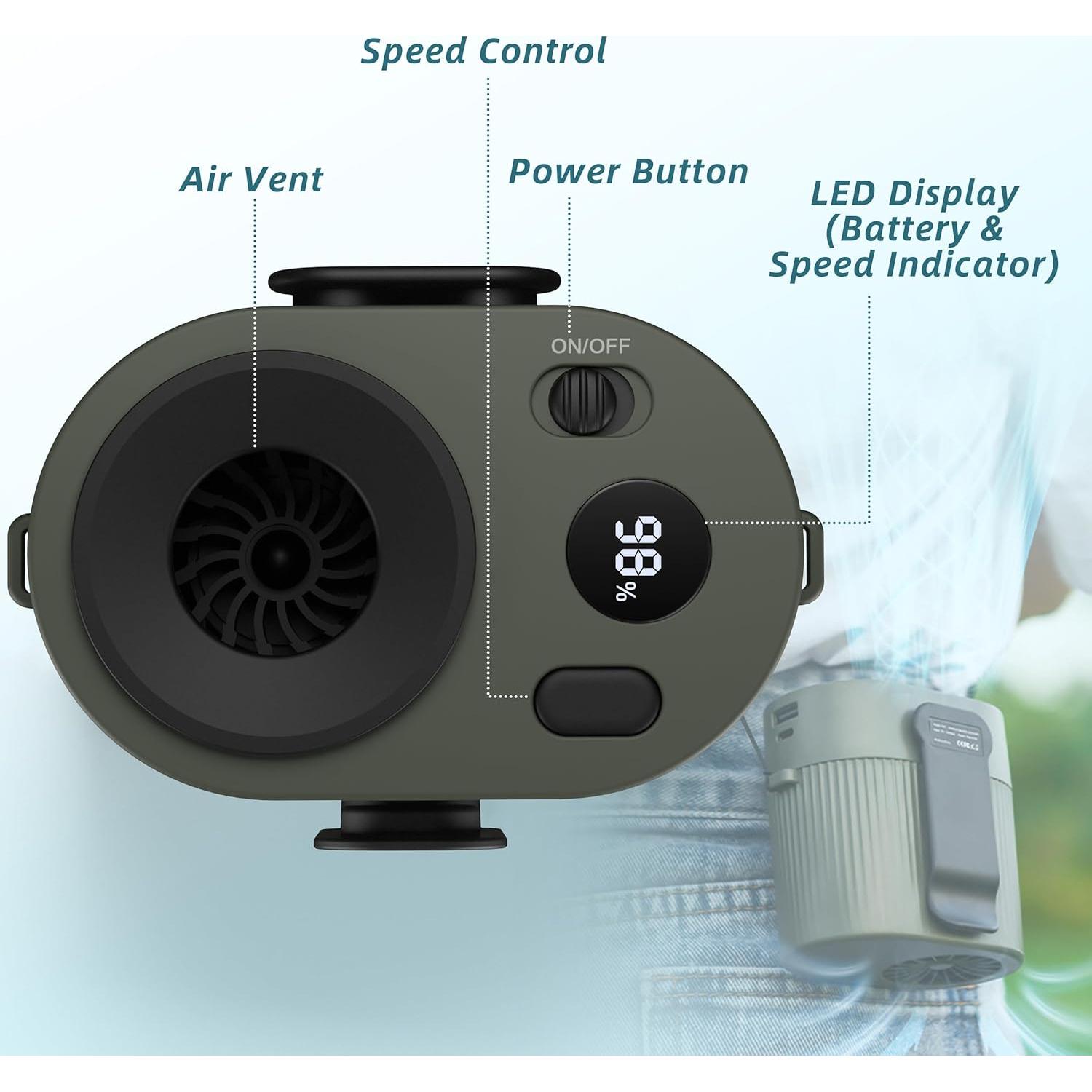 Ventilador Portátil Clip de Cintura CIVPOWER 8000mAh Turbo 5 Velocidades