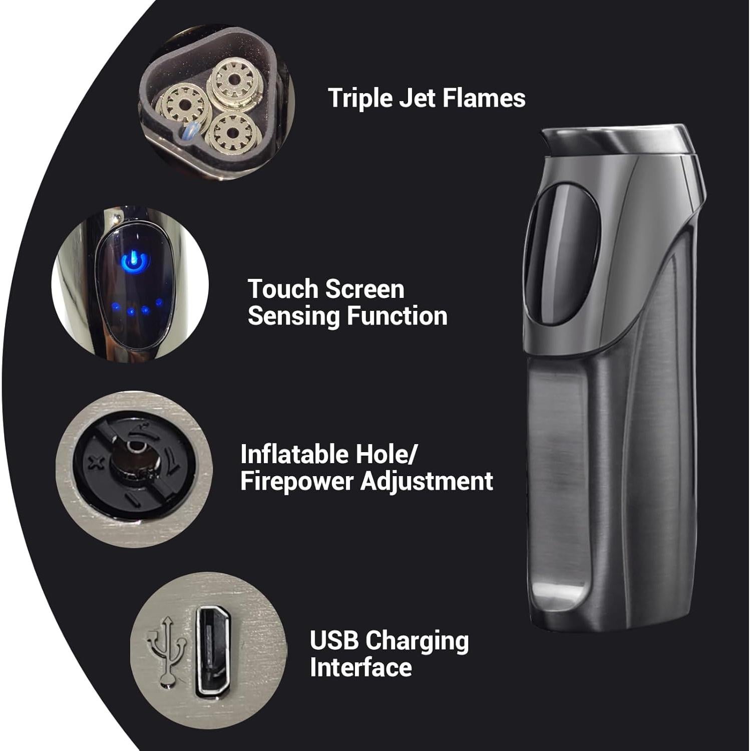 Encendedor Electrónico USB JOBON Minimalista Niquel Negro