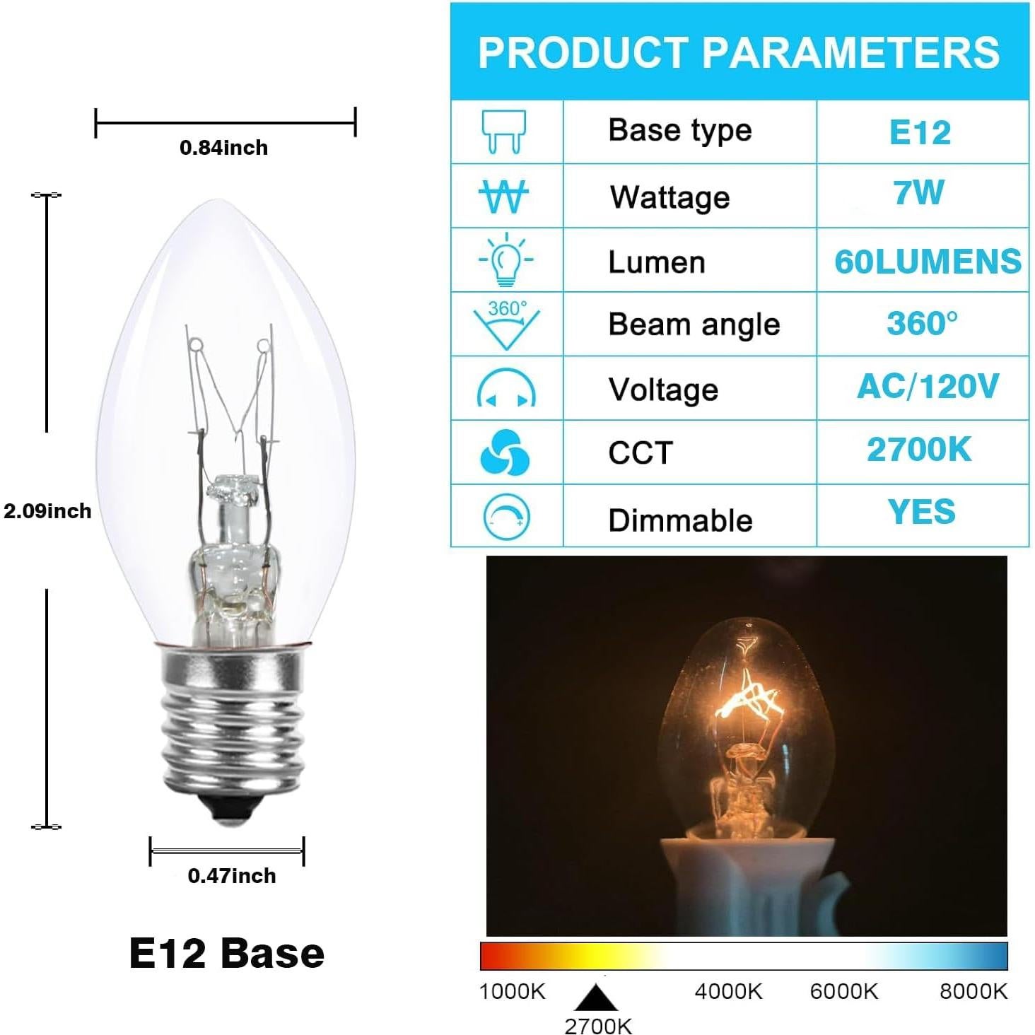 Bombilla de Luz Nocturna Eclolumi C7 7W Regulable 2700K 16 Pzas