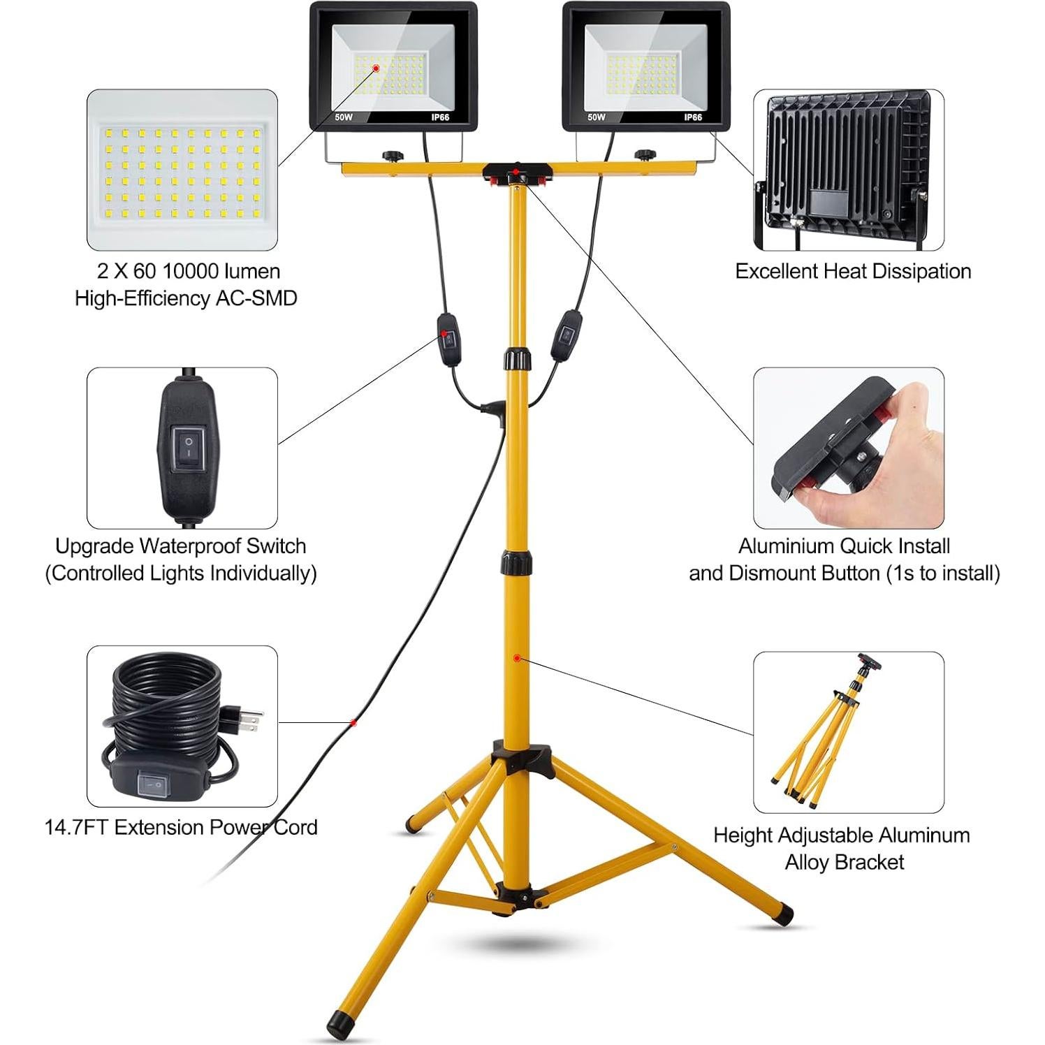 Luz de Trabajo LED 100W ORHOMELIFE 10000 Lumen IP66 Ajustable