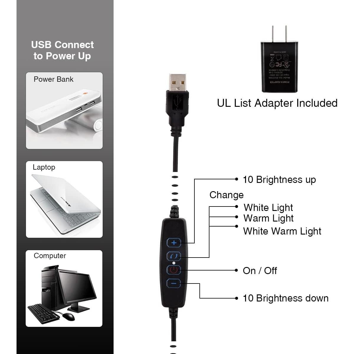 Lámpara de Clip CeSunlight B03 con 3 Temperaturas y 10 Brillos