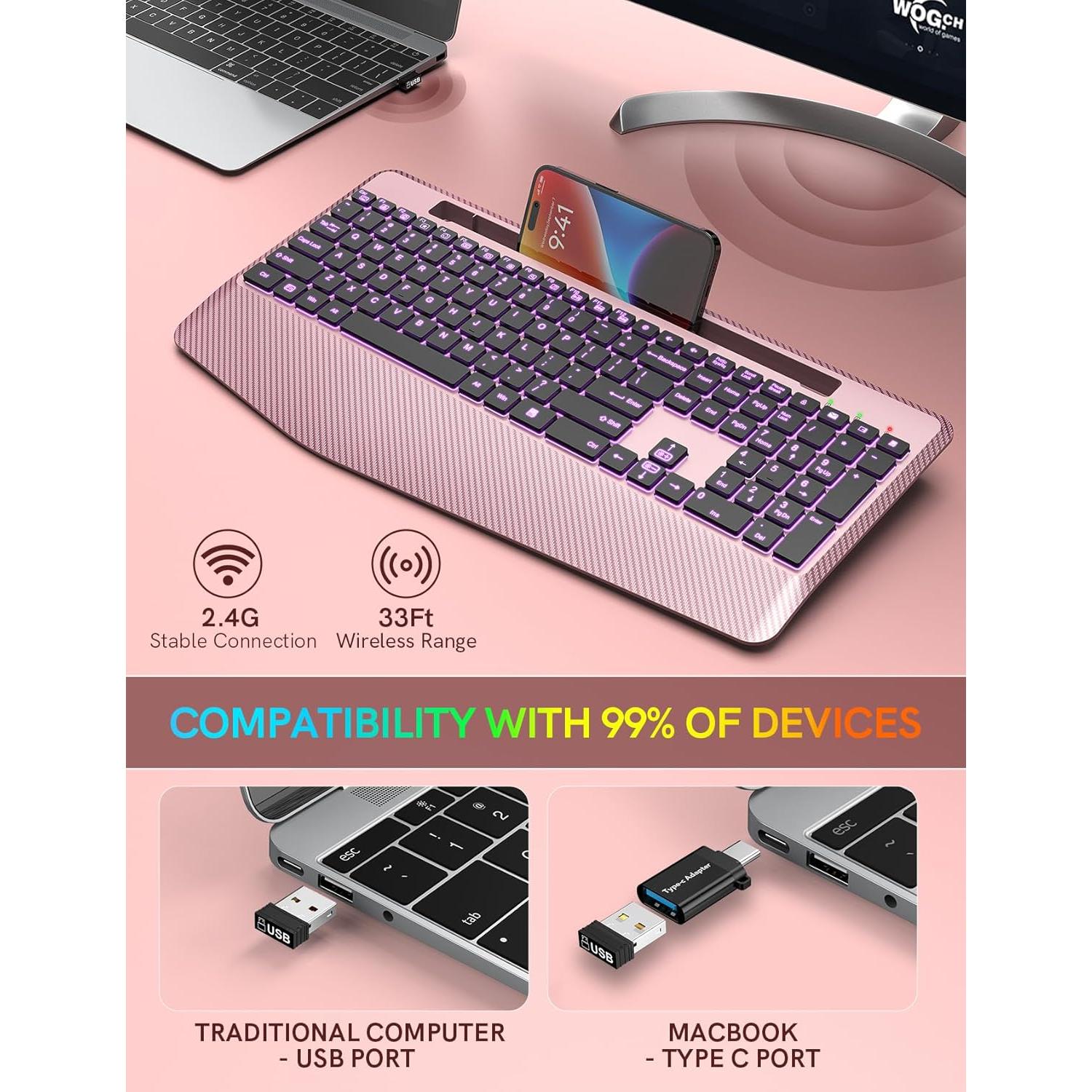 Teclado Inalámbrico Trueque Oro Rosa con Retroiluminación