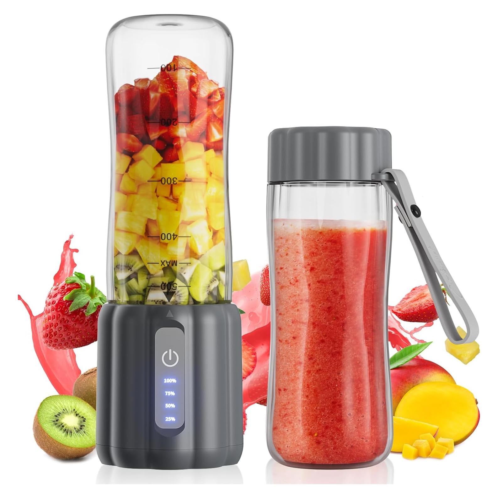 COKUNST Portable Blender, 17Oz Personal Blender for Shakes and Smoothies, USB Rechargeable Mini Mixer with 6 Blades, Smoothie Blenders Juicer with Extra Handle Lid for Travel Kitchen Outgoing