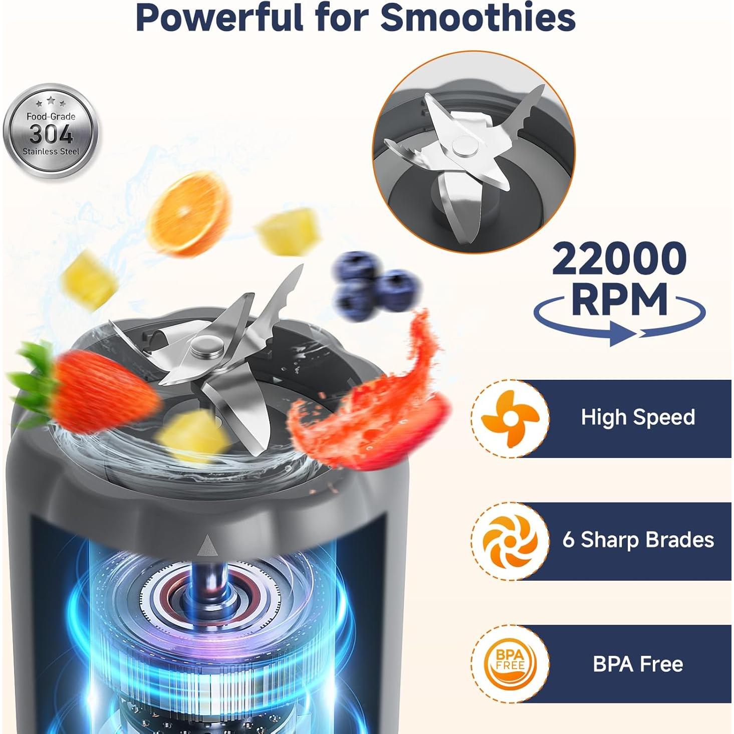 COKUNST Portable Blender, 17Oz Personal Blender for Shakes and Smoothies, USB Rechargeable Mini Mixer with 6 Blades, Smoothie Blenders Juicer with Extra Handle Lid for Travel Kitchen Outgoing