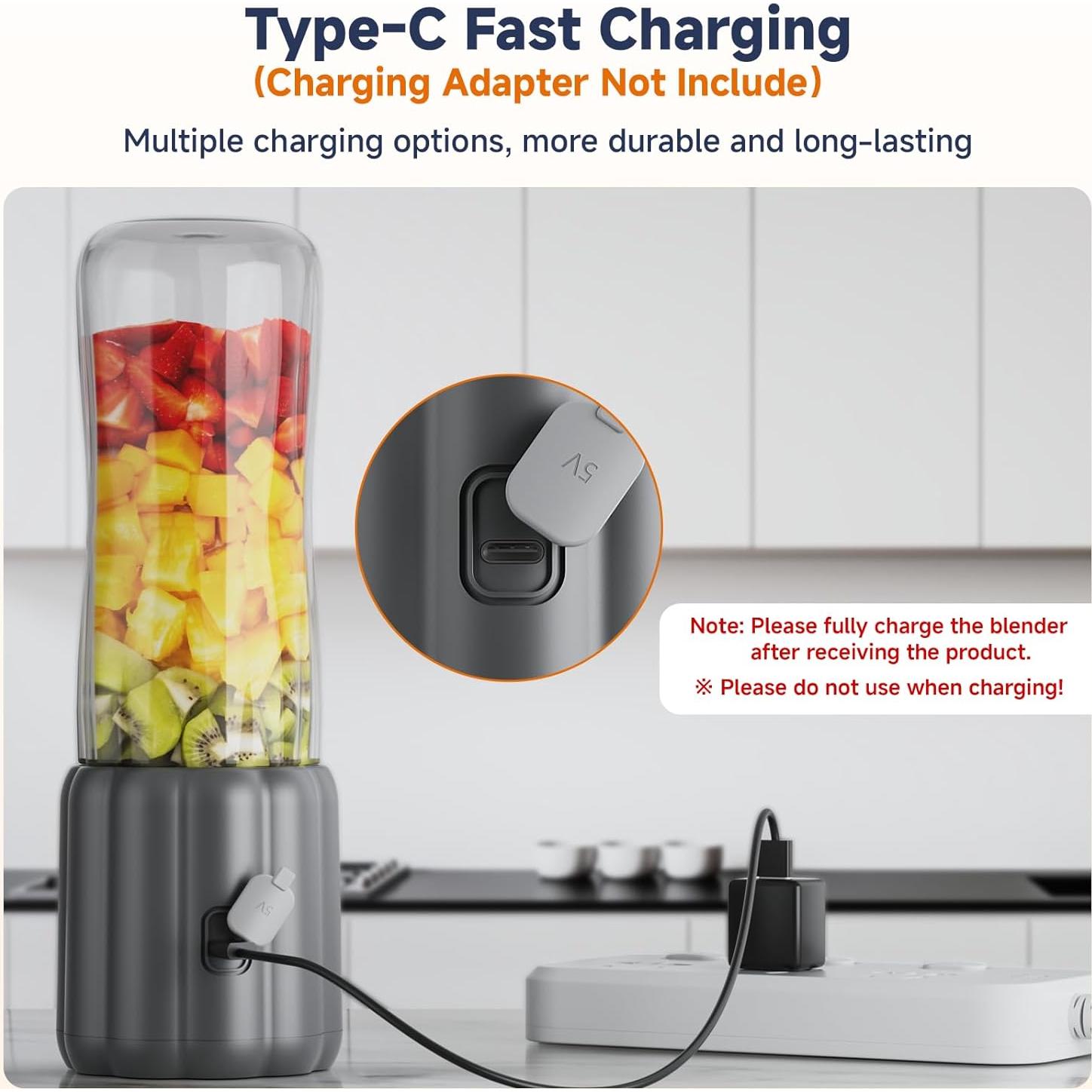 COKUNST Portable Blender, 17Oz Personal Blender for Shakes and Smoothies, USB Rechargeable Mini Mixer with 6 Blades, Smoothie Blenders Juicer with Extra Handle Lid for Travel Kitchen Outgoing