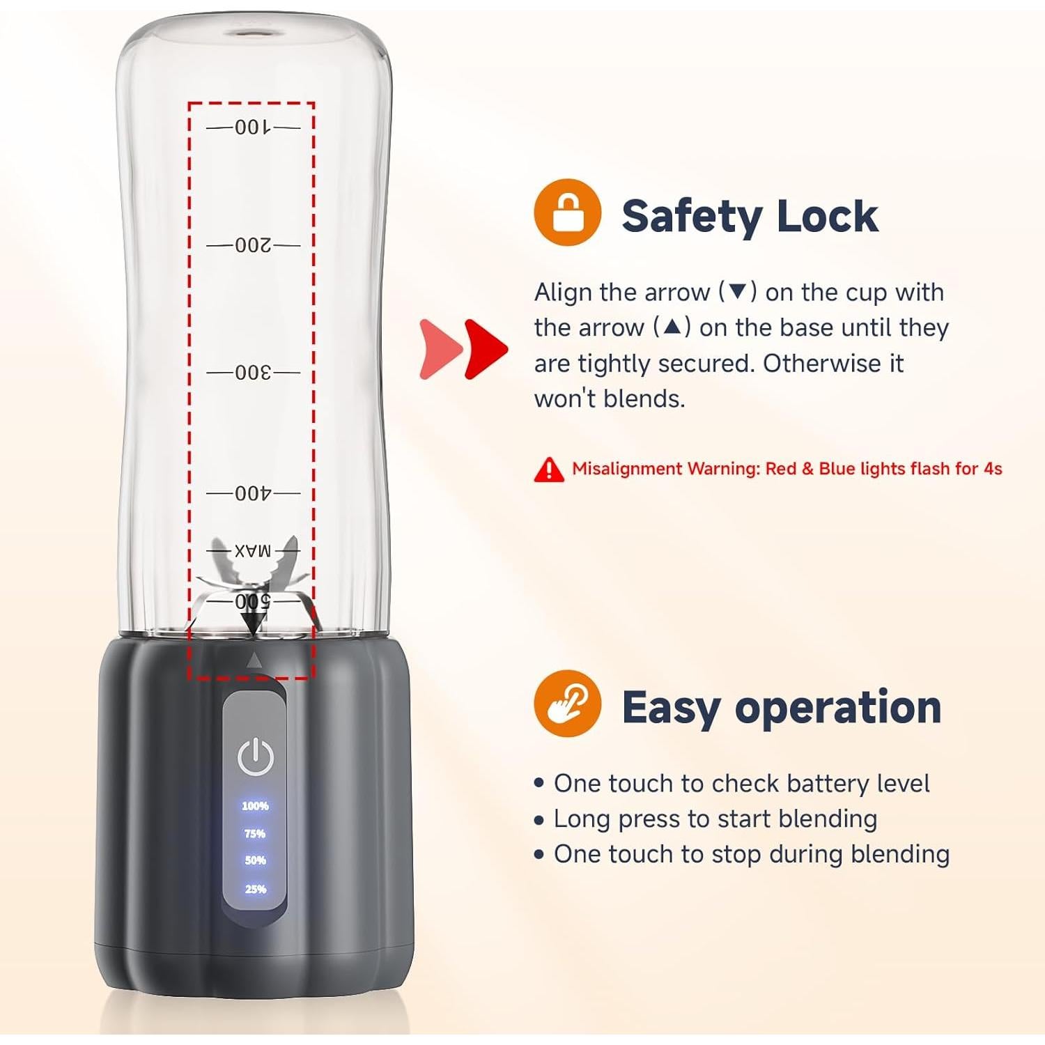 COKUNST Portable Blender, 17Oz Personal Blender for Shakes and Smoothies, USB Rechargeable Mini Mixer with 6 Blades, Smoothie Blenders Juicer with Extra Handle Lid for Travel Kitchen Outgoing